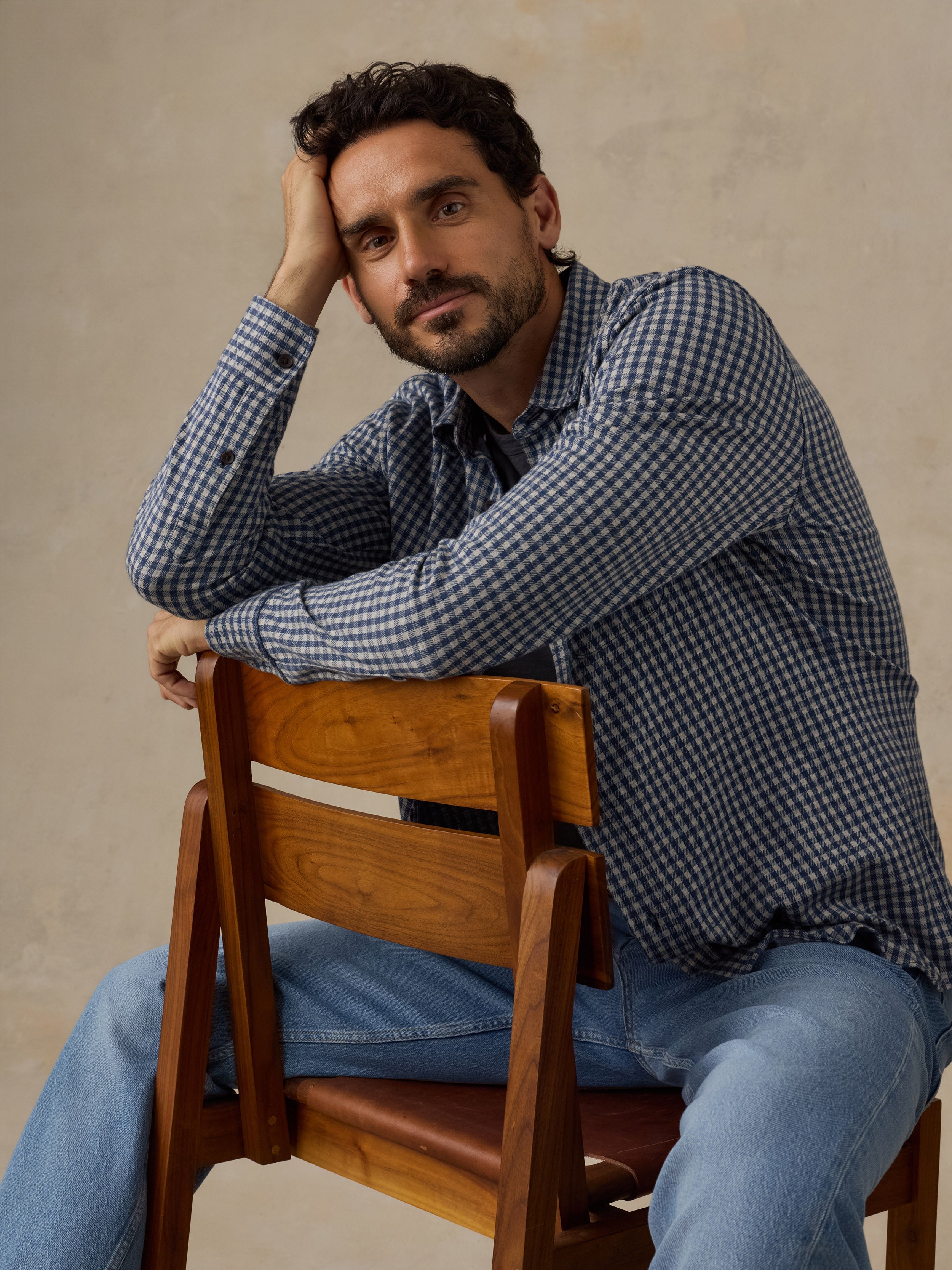 Coastline Knit Shirt - Blue Grey Gingham
