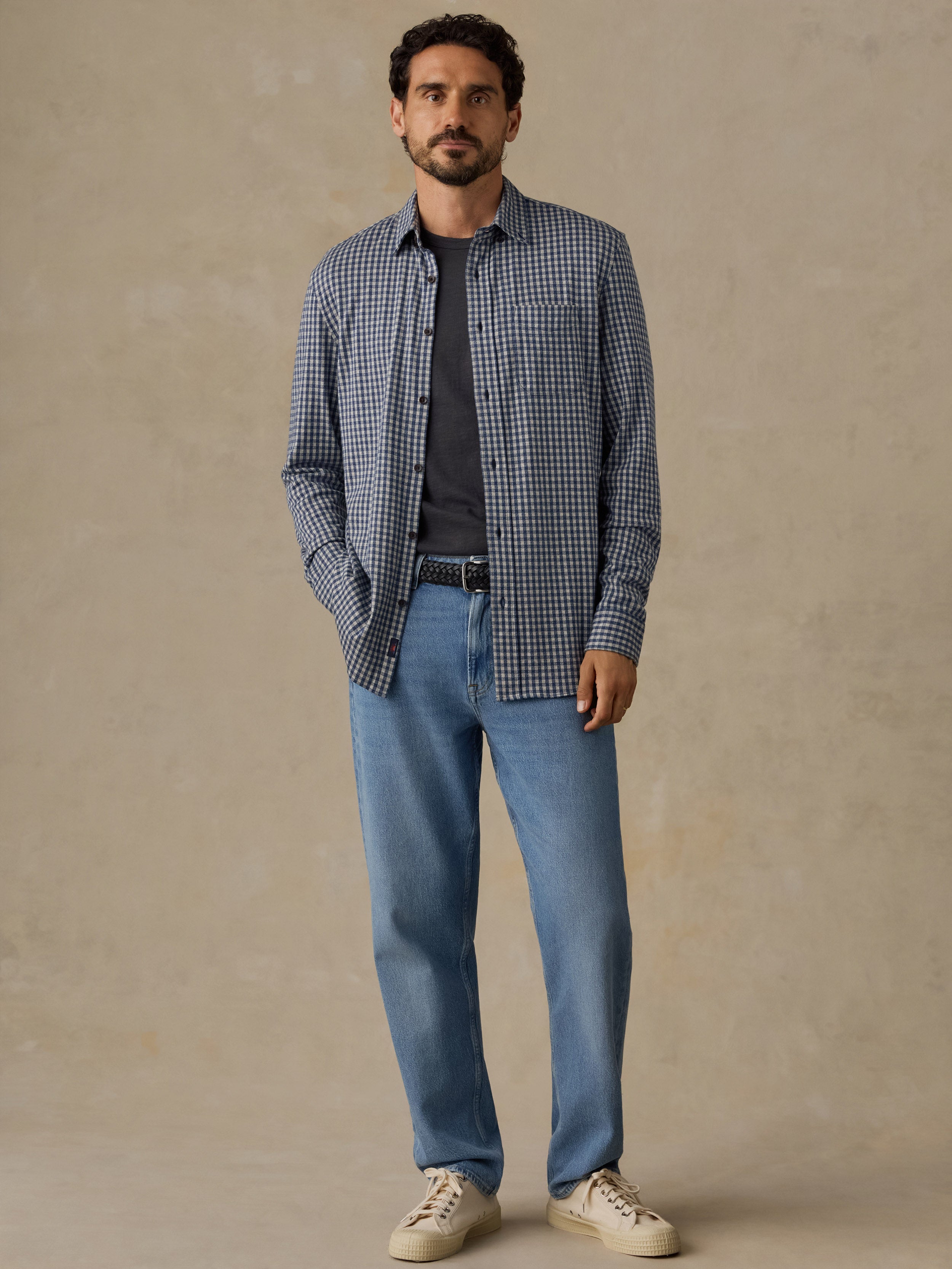 Coastline Knit Shirt - Blue Grey Gingham