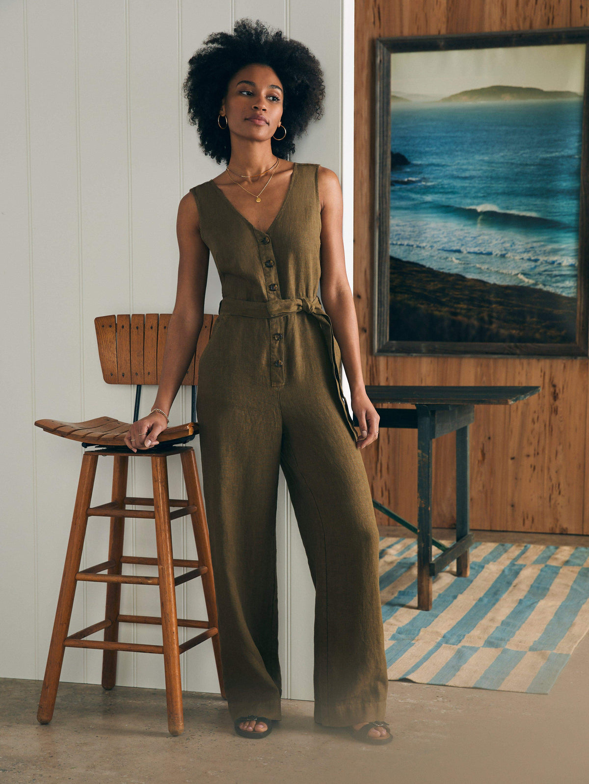 Alina Linen Jumpsuit - Military Olive