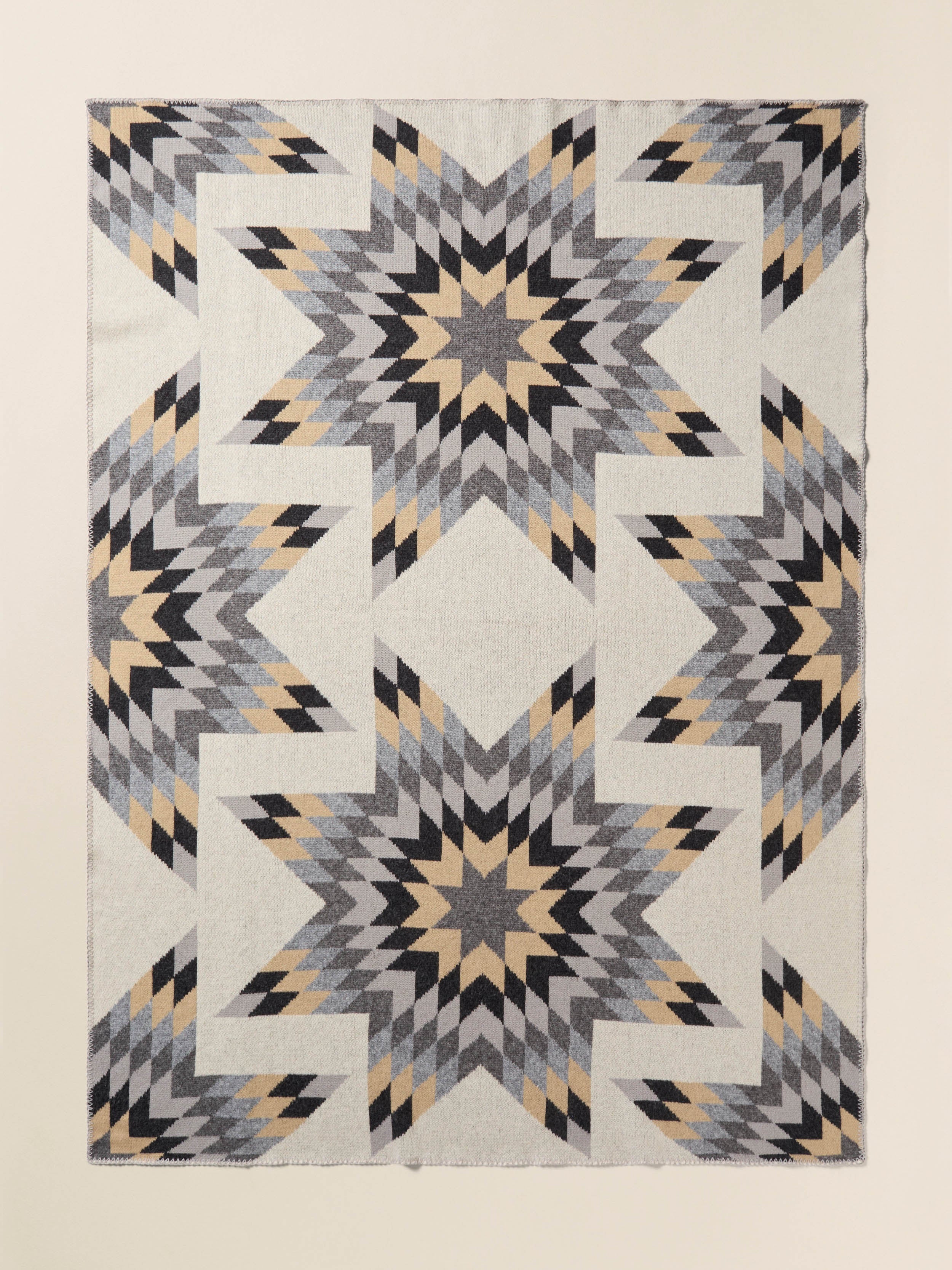 B. Yellowtail Star Patchwork Blanket - Grey Star Patchwork