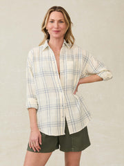 Dune Cotton Gauze Relaxed Shirt - Blue Cove Plaid