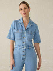 Denim Michelle Short-Sleeve Jumpsuit - Cloudlight Wash