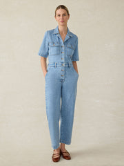 Denim Michelle Short-Sleeve Jumpsuit - Cloudlight Wash