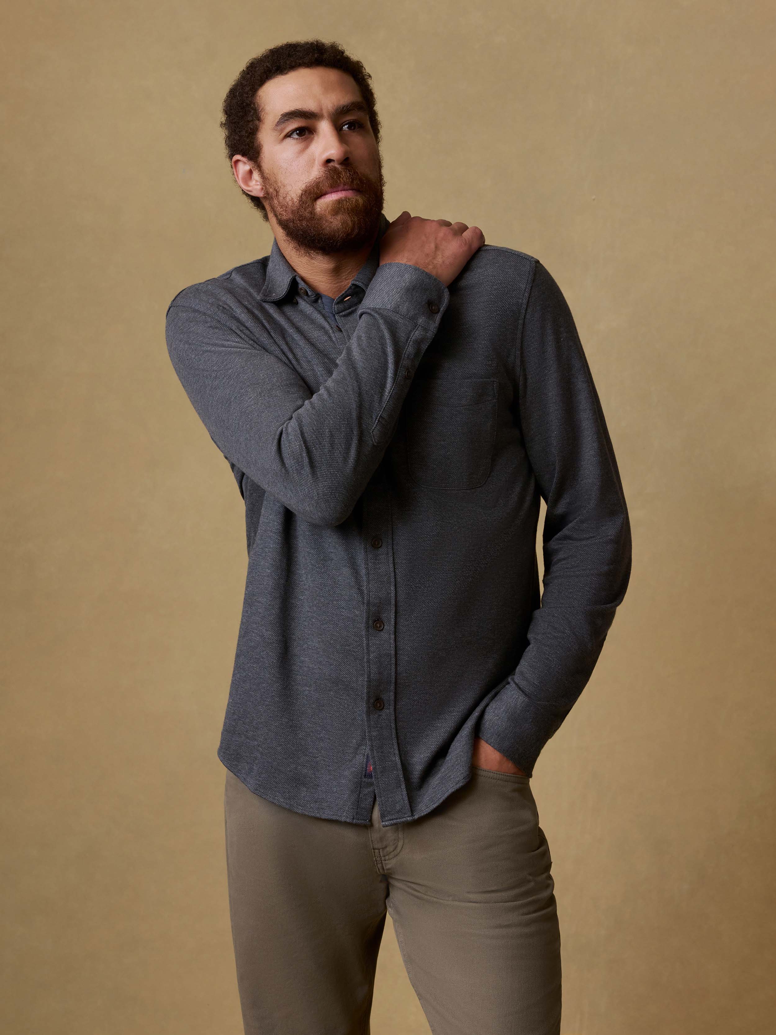 Coastline Knit Shirt - Charcoal Heather Twill