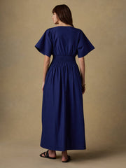Coastal Poplin Elia Smocked Dress - Ocean Cavern