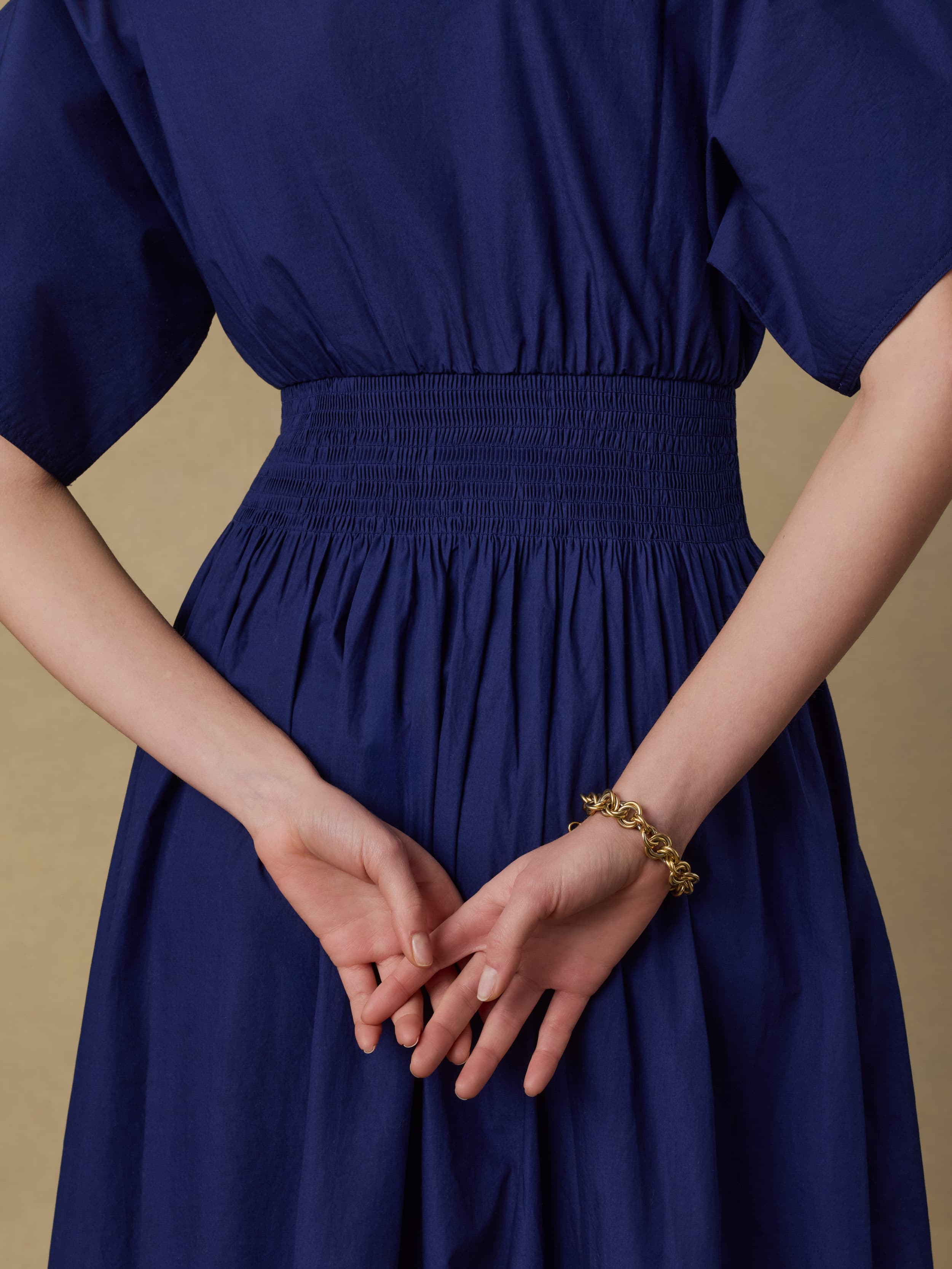 Coastal Poplin Elia Smocked Dress - Ocean Cavern