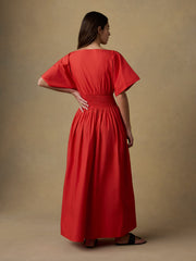 Coastal Poplin Elia Smocked Dress - Poppy Red