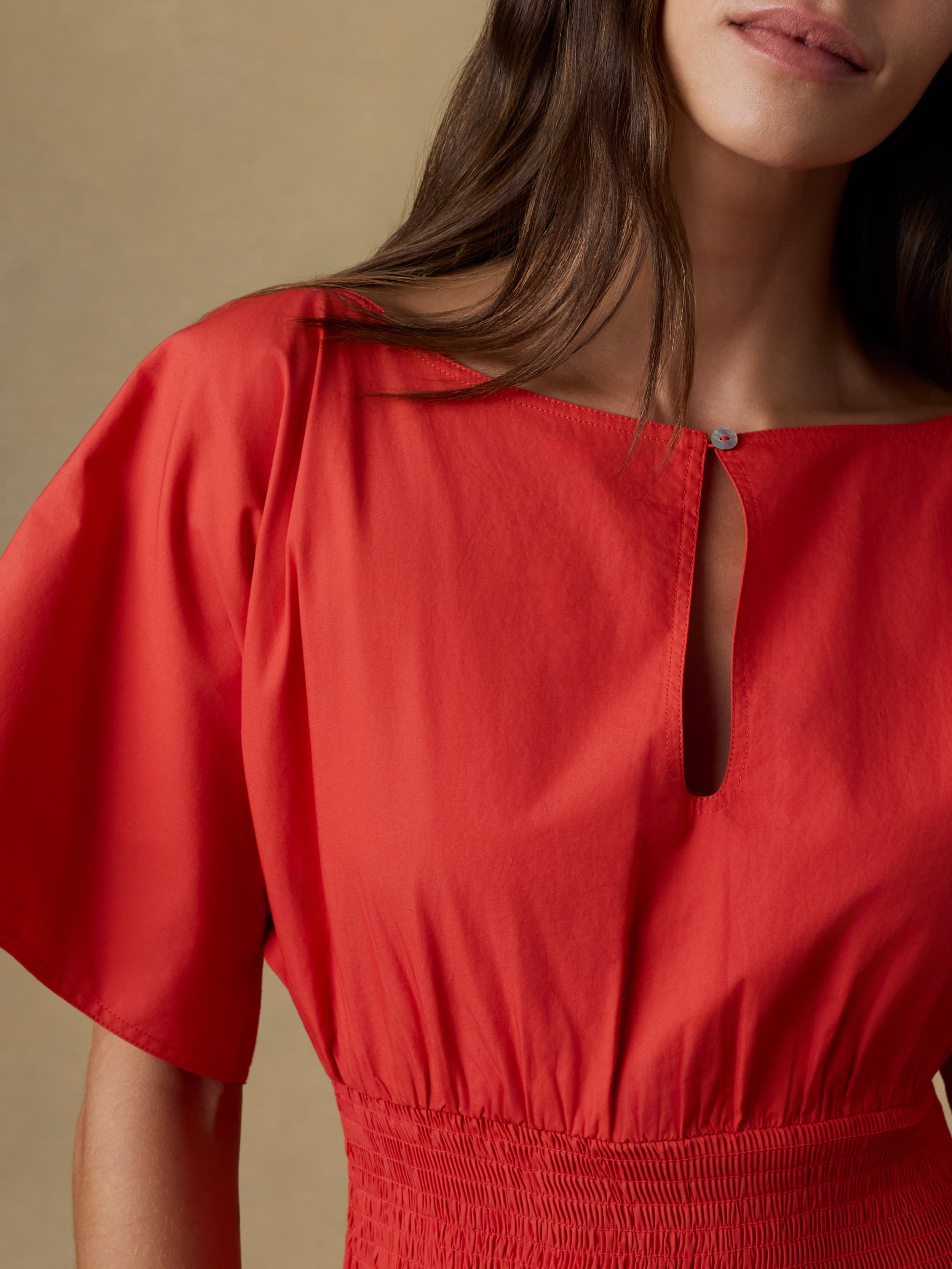 Coastal Poplin Elia Smocked Dress - Poppy Red