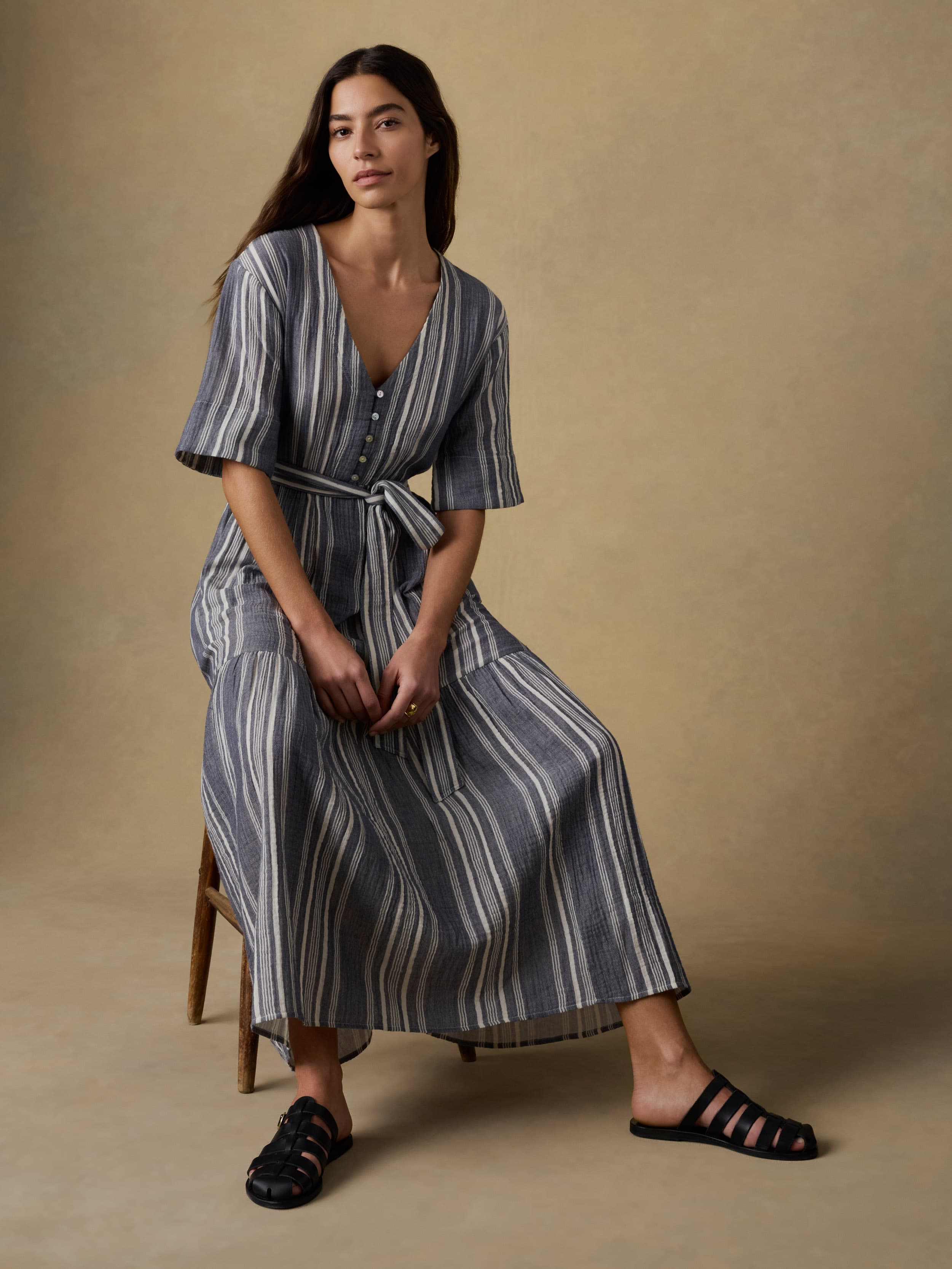 Dune Cotton Gauze Marina Dress - Sea Breeze Stripe