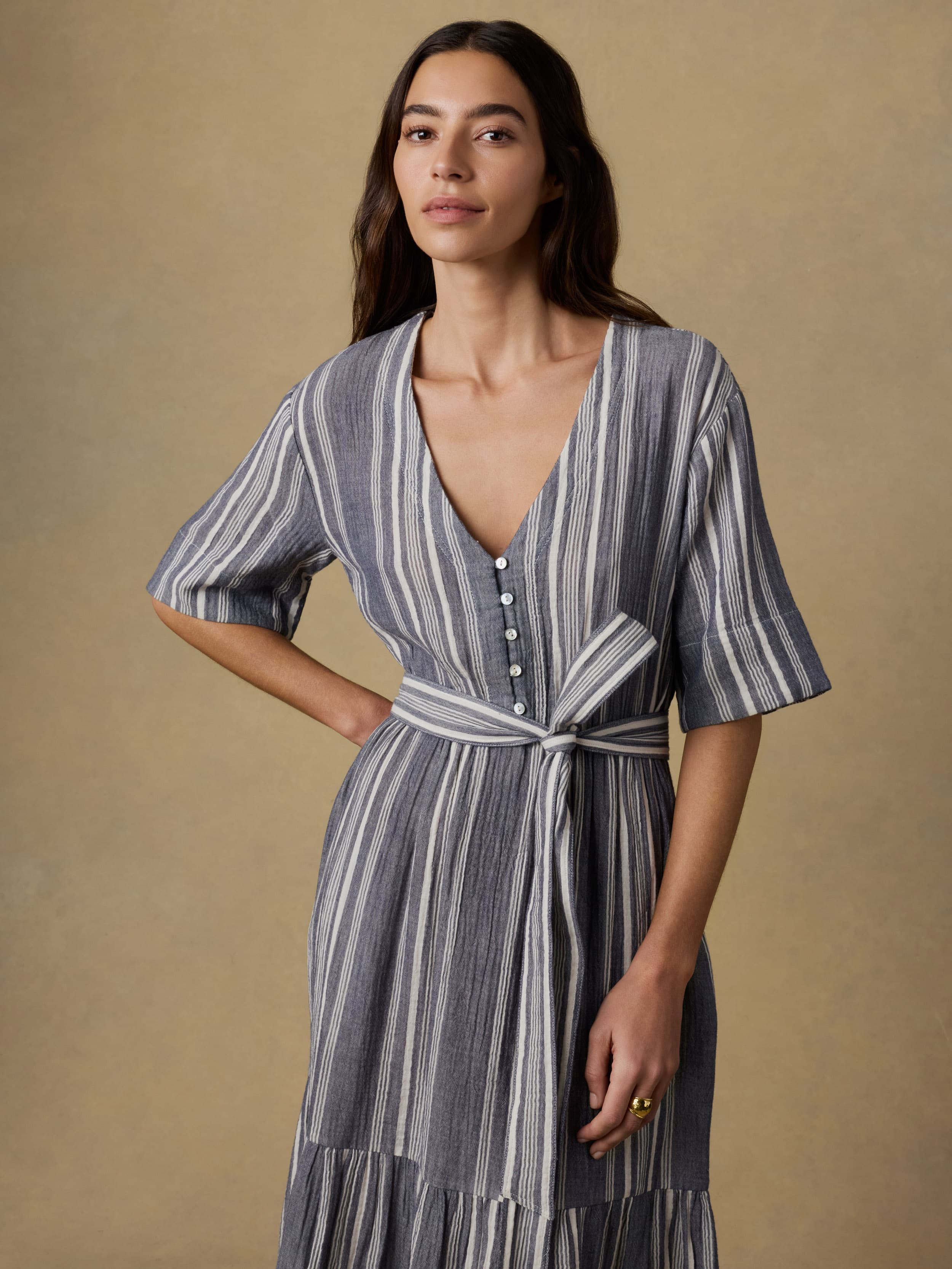 Dune Cotton Gauze Marina Dress - Sea Breeze Stripe