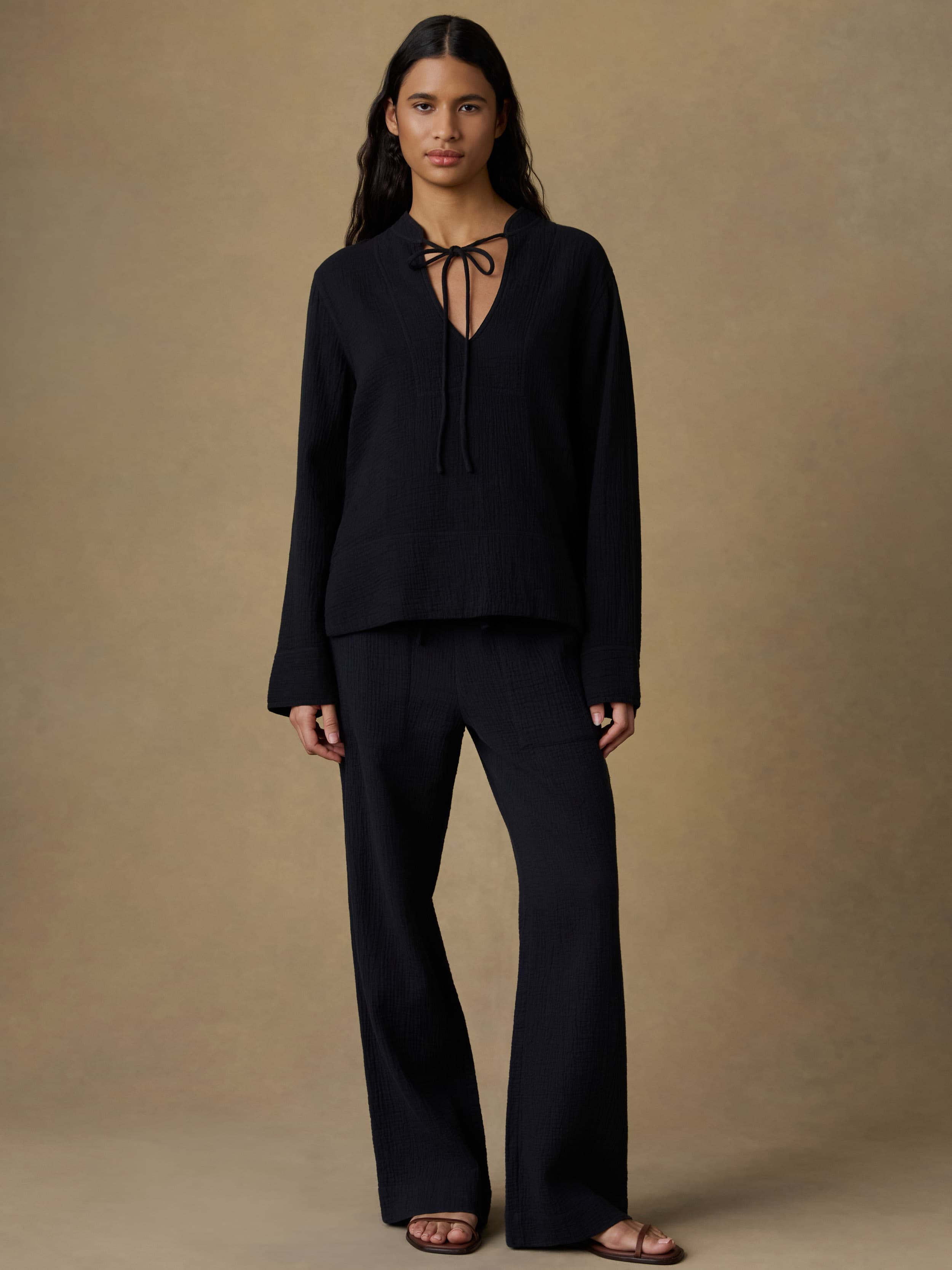 Dune Cotton Gauze Harbor Top - Black