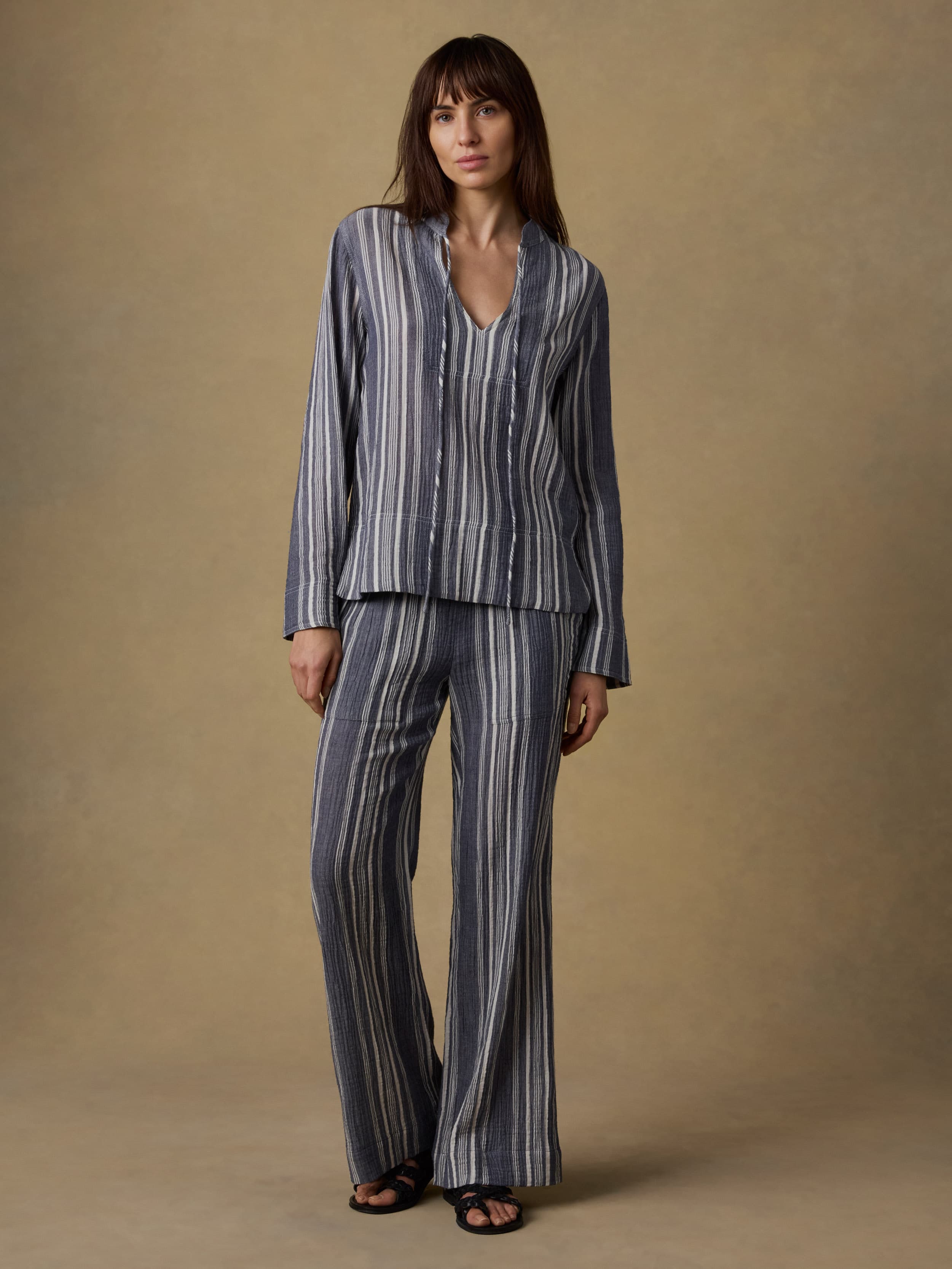 Dune Cotton Gauze Harbor Top - Sea Breeze Stripe