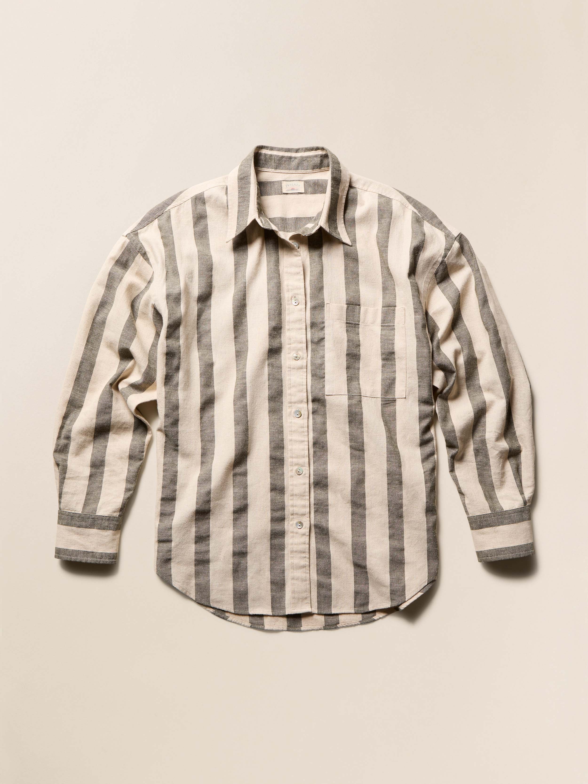 Cotton Linen Relaxed Shirt - Pine Bay Stripe