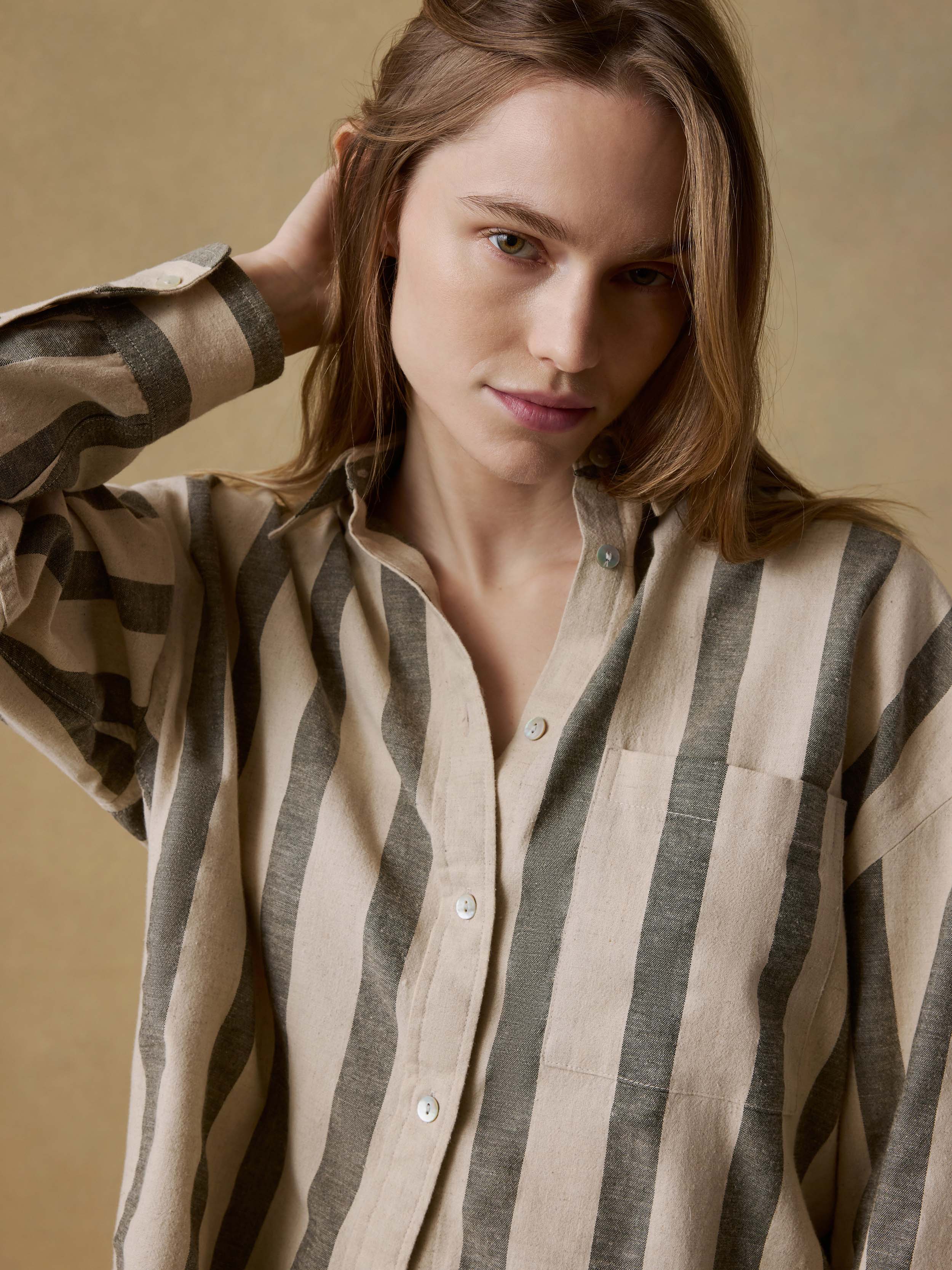 Cotton Linen Relaxed Shirt - Pine Bay Stripe