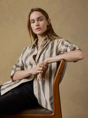 Cotton Linen Relaxed Shirt - Pine Bay Stripe