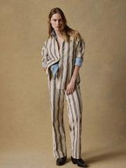 Cotton Linen Relaxed Shirt - Pine Bay Stripe