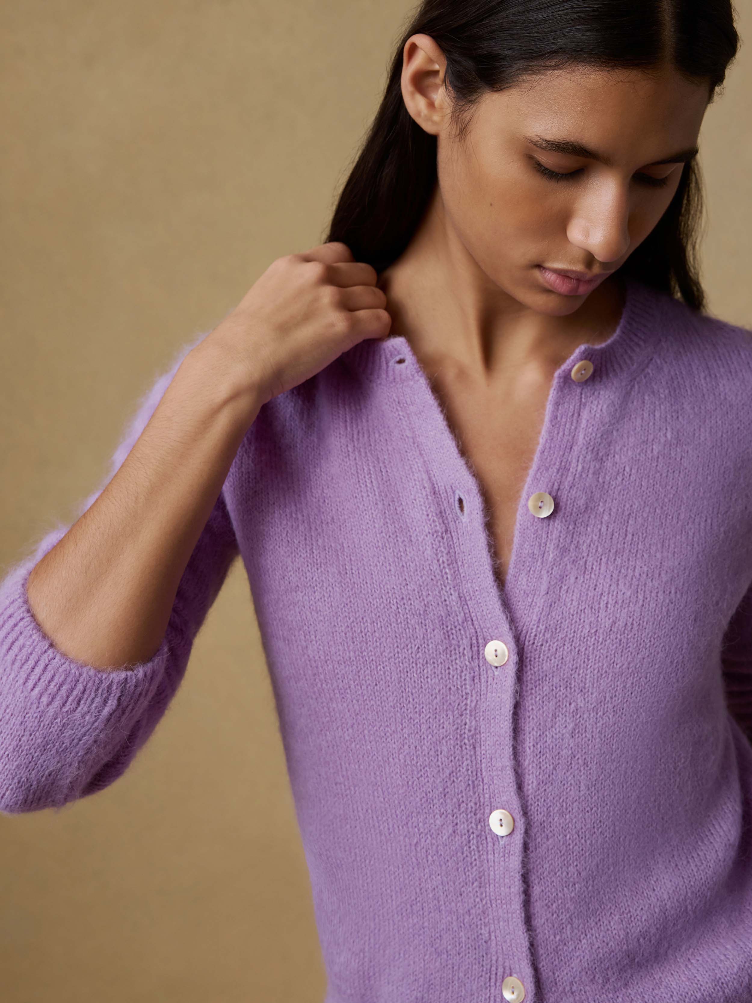 Apres Alpaca Long-Sleeve Cardigan - Lilac