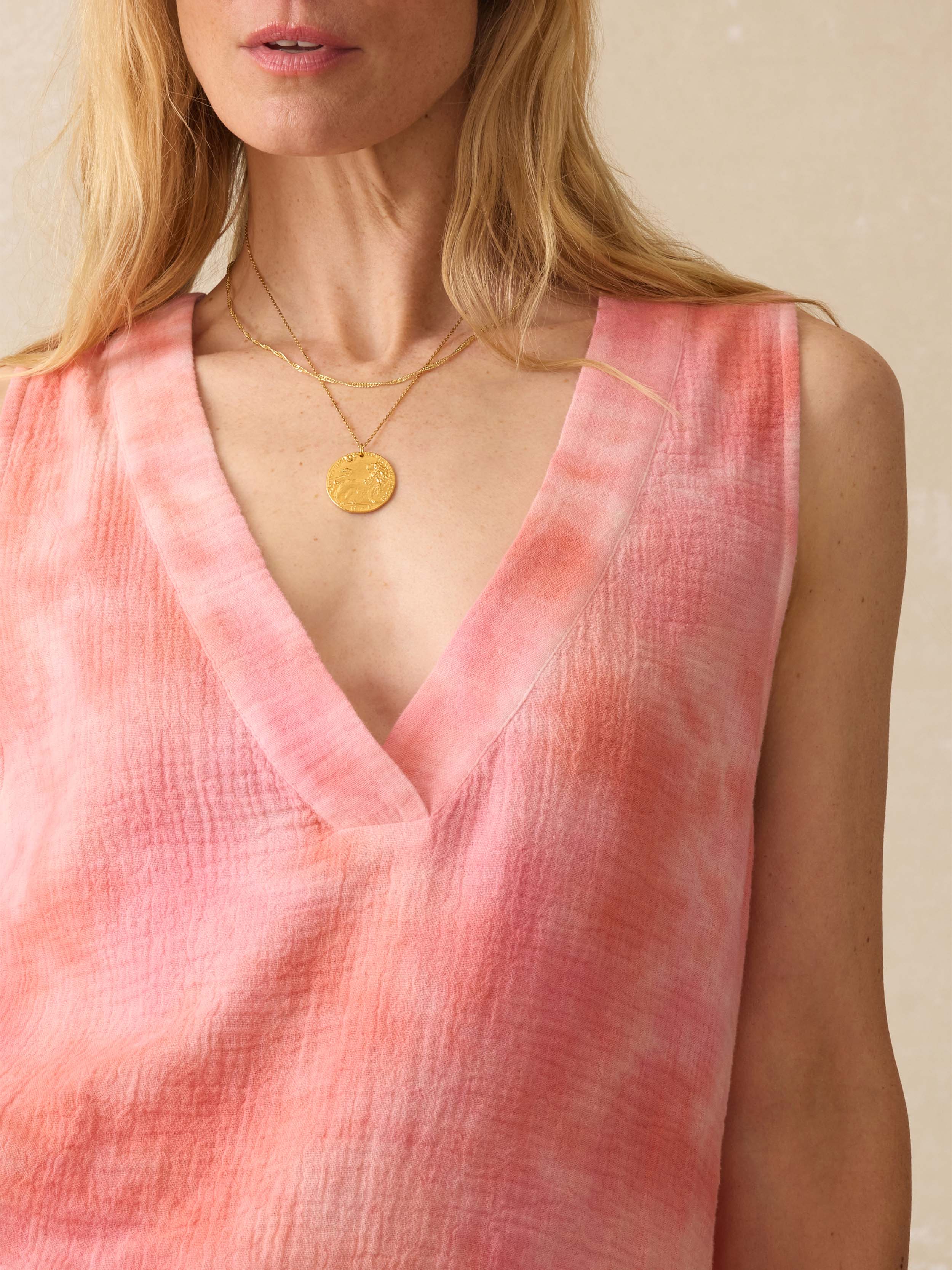Dune Cotton Gauze Sleevless Popover - Coral Skies Tie Dye