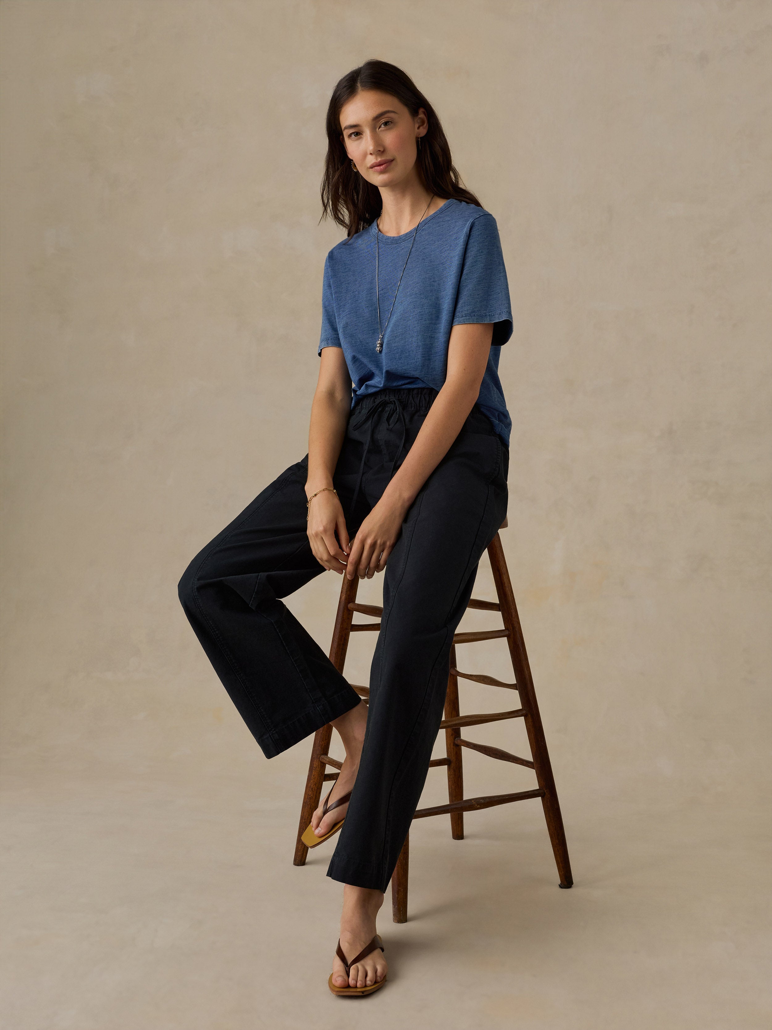 Cotton Twill Drawstring Pant - Black