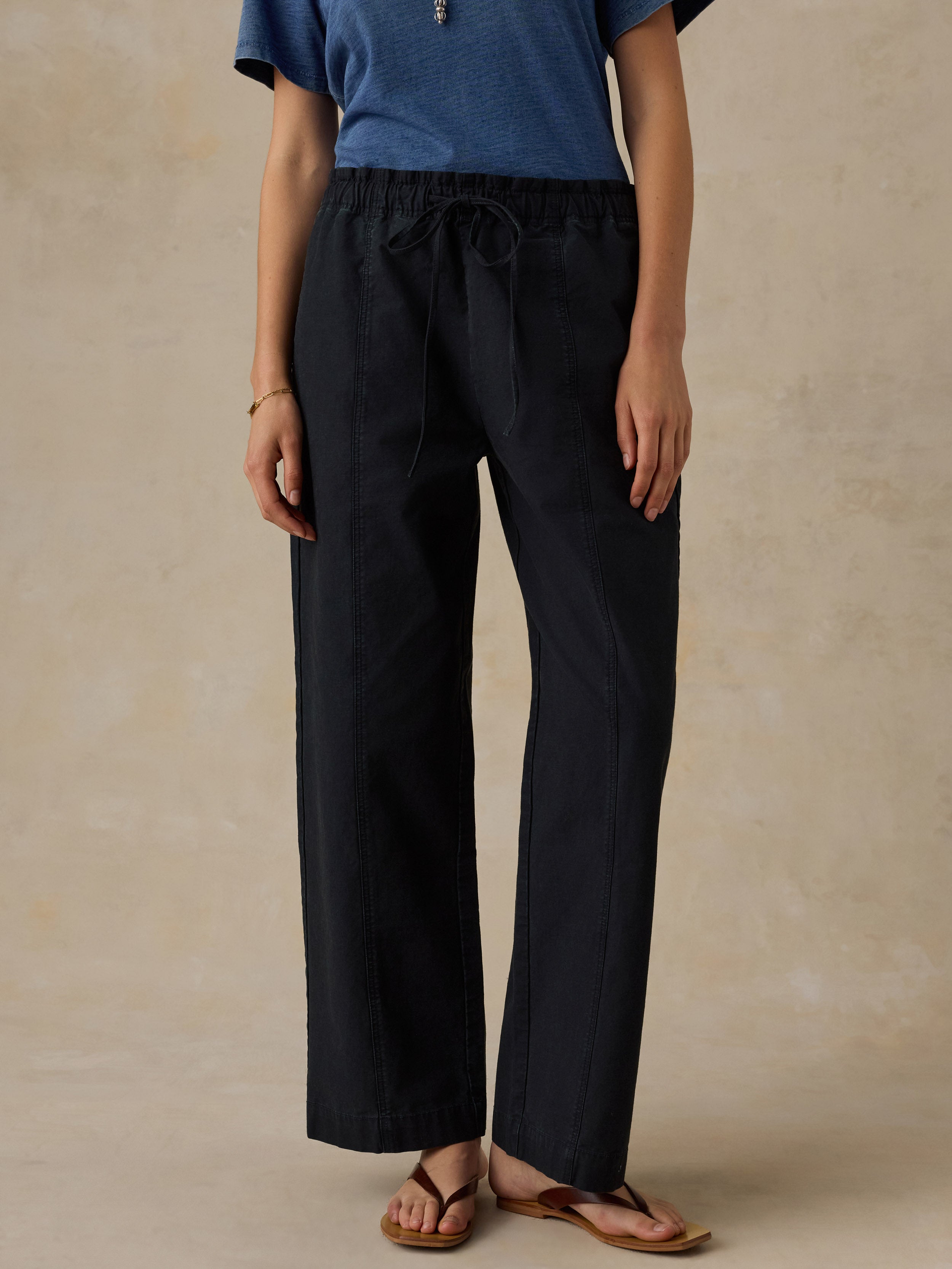 Cotton Twill Drawstring Pant - Black