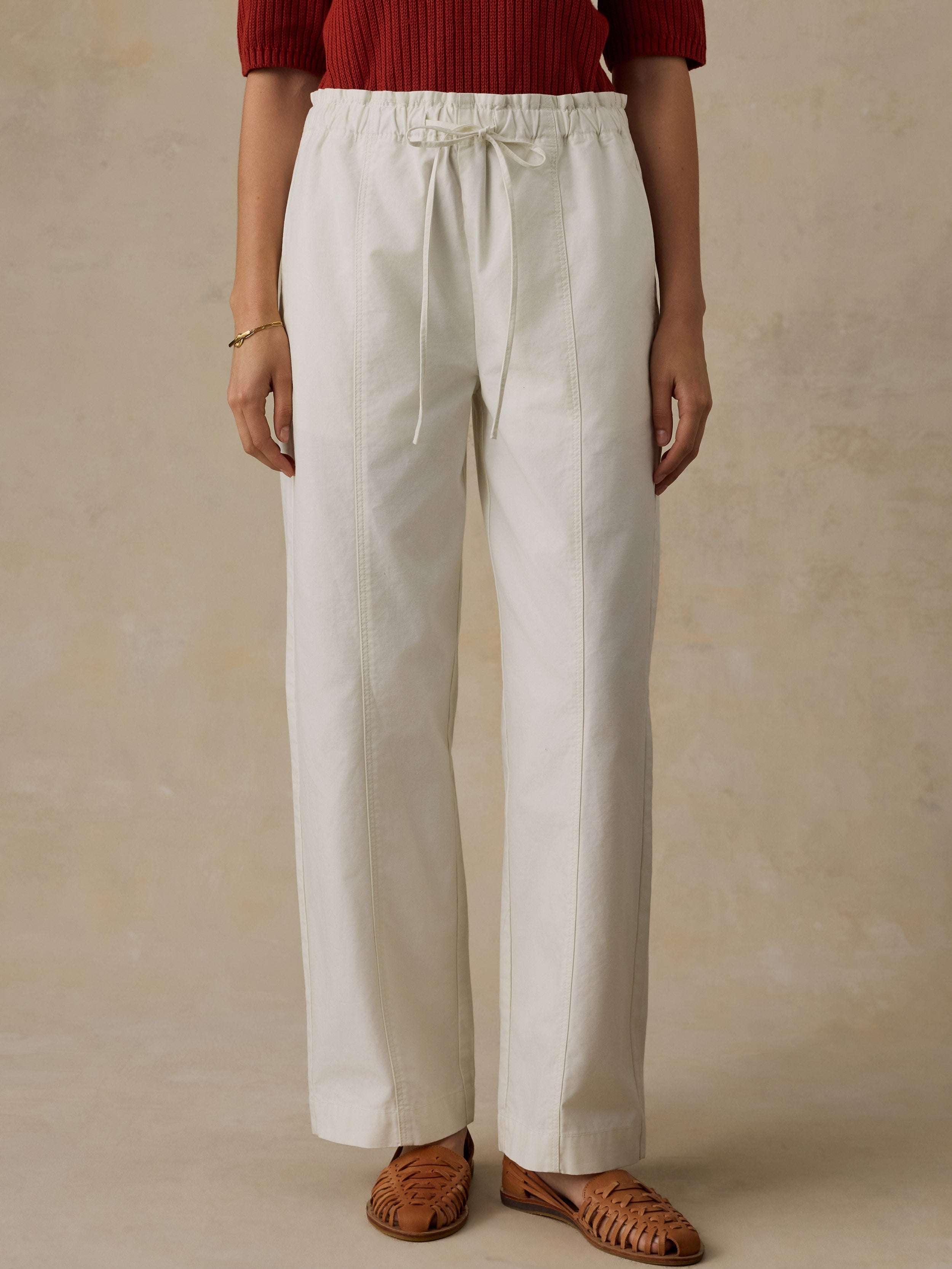 Cotton Twill Drawstring Pant - Egret