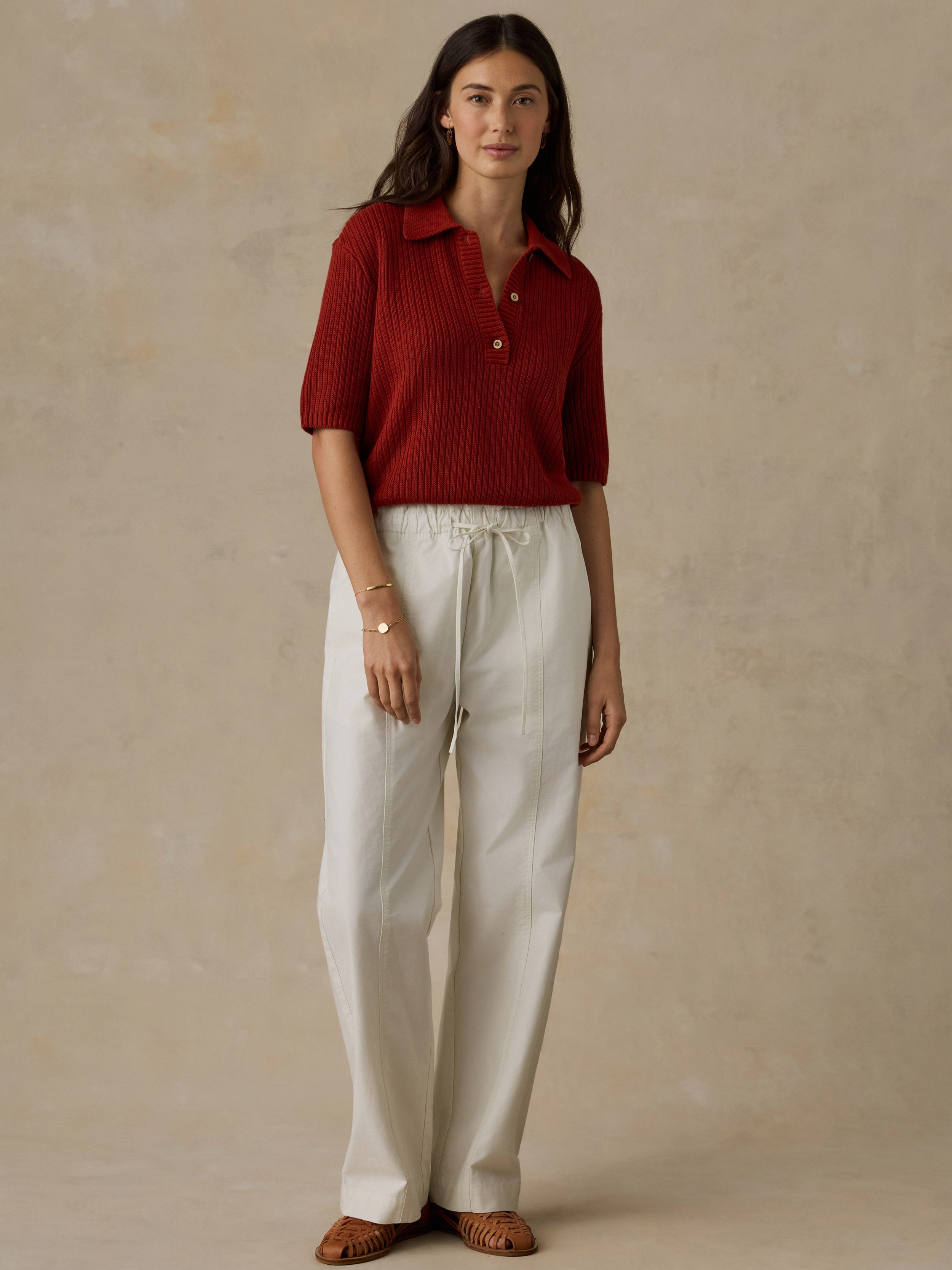 Cotton Twill Drawstring Pant - Egret