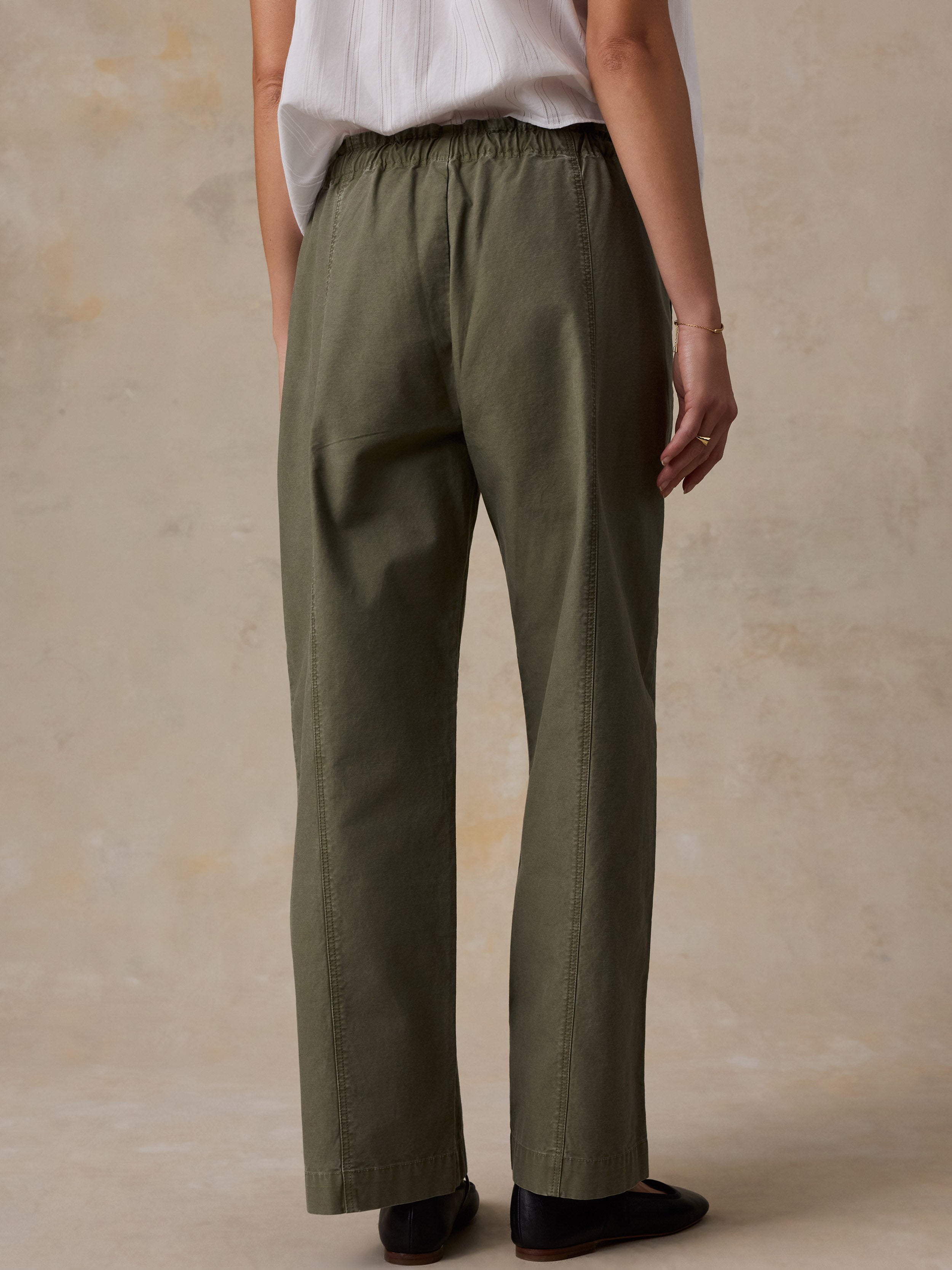 Cotton Twill Drawstring Pant - Olive