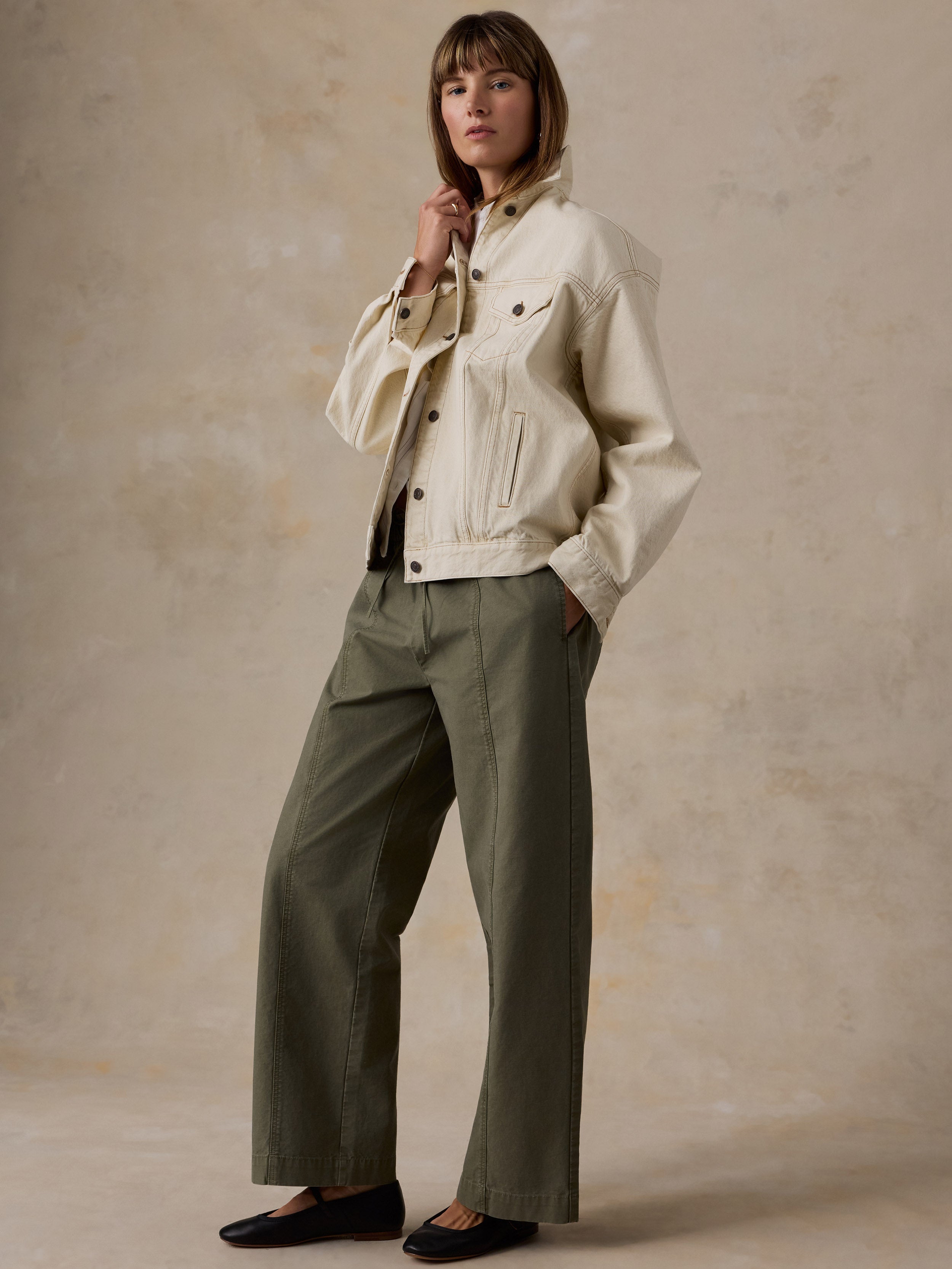 Cotton Twill Drawstring Pant - Olive