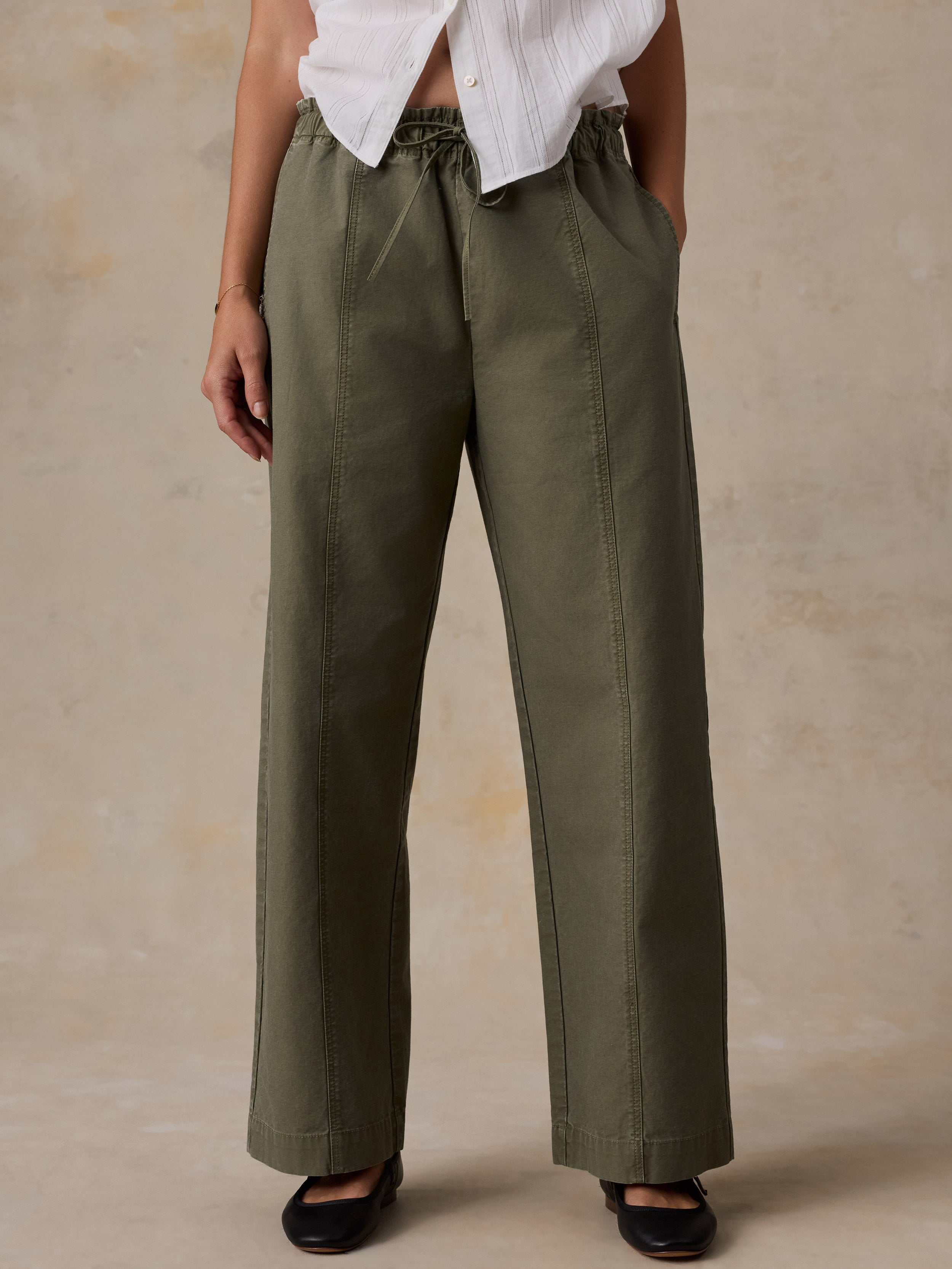 Cotton Twill Drawstring Pant - Olive