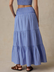 Coastal Poplin Maxi Skirt - Deepwater Stripe