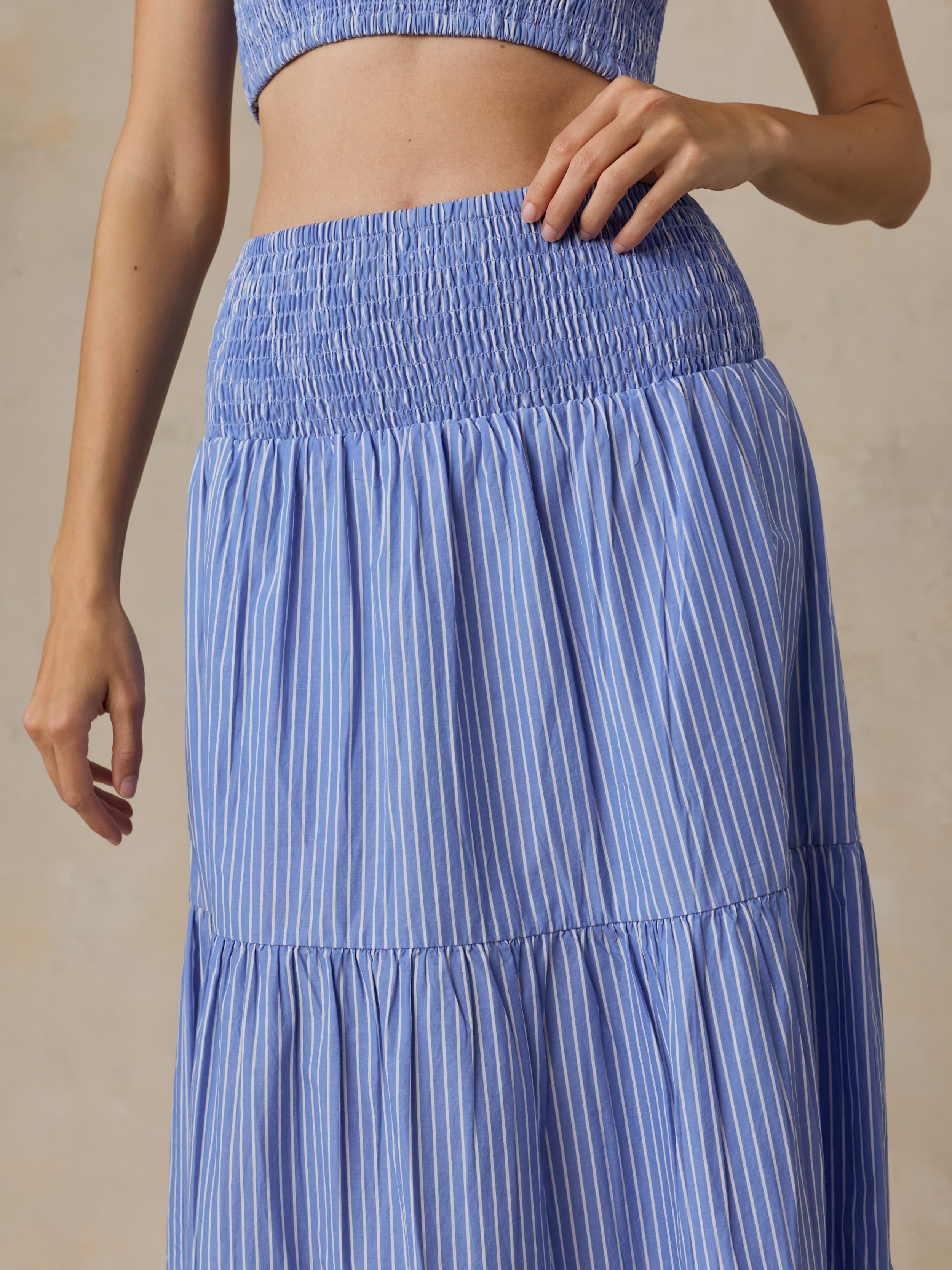 Coastal Poplin Maxi Skirt - Deepwater Stripe
