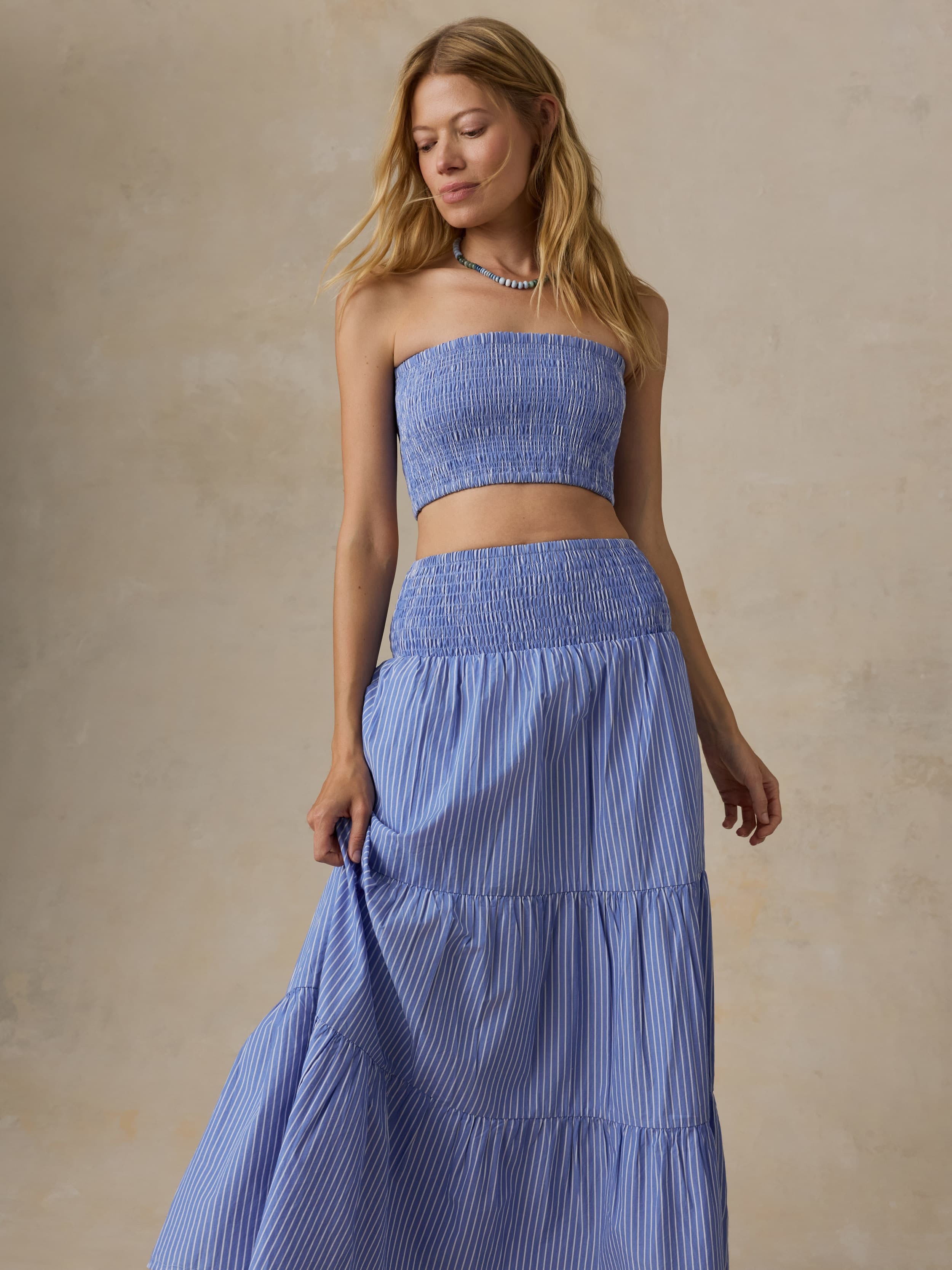 Coastal Poplin Maxi Skirt - Deepwater Stripe