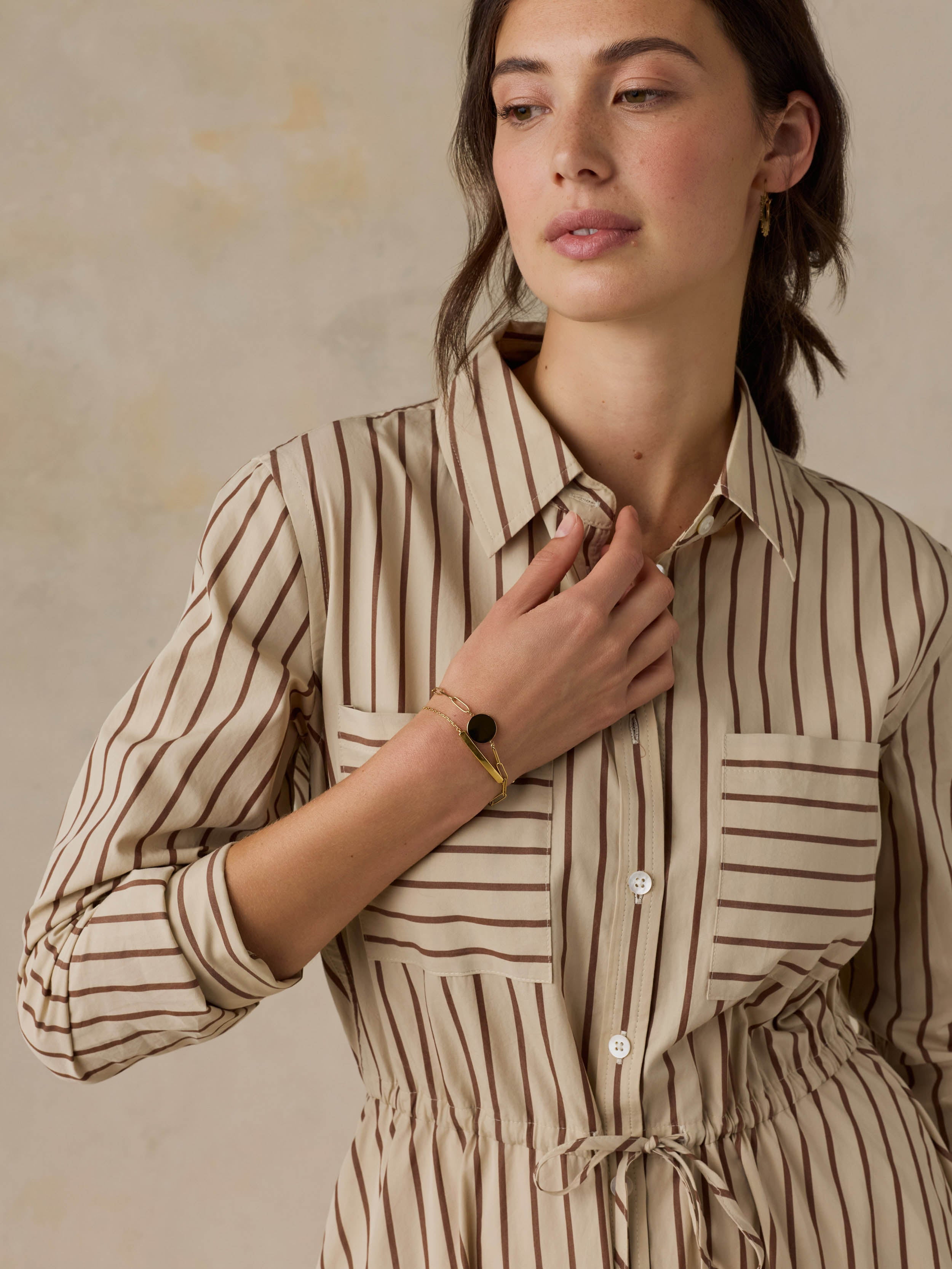 Coastal Poplin Catalina Dress - Drift Sand Stripe