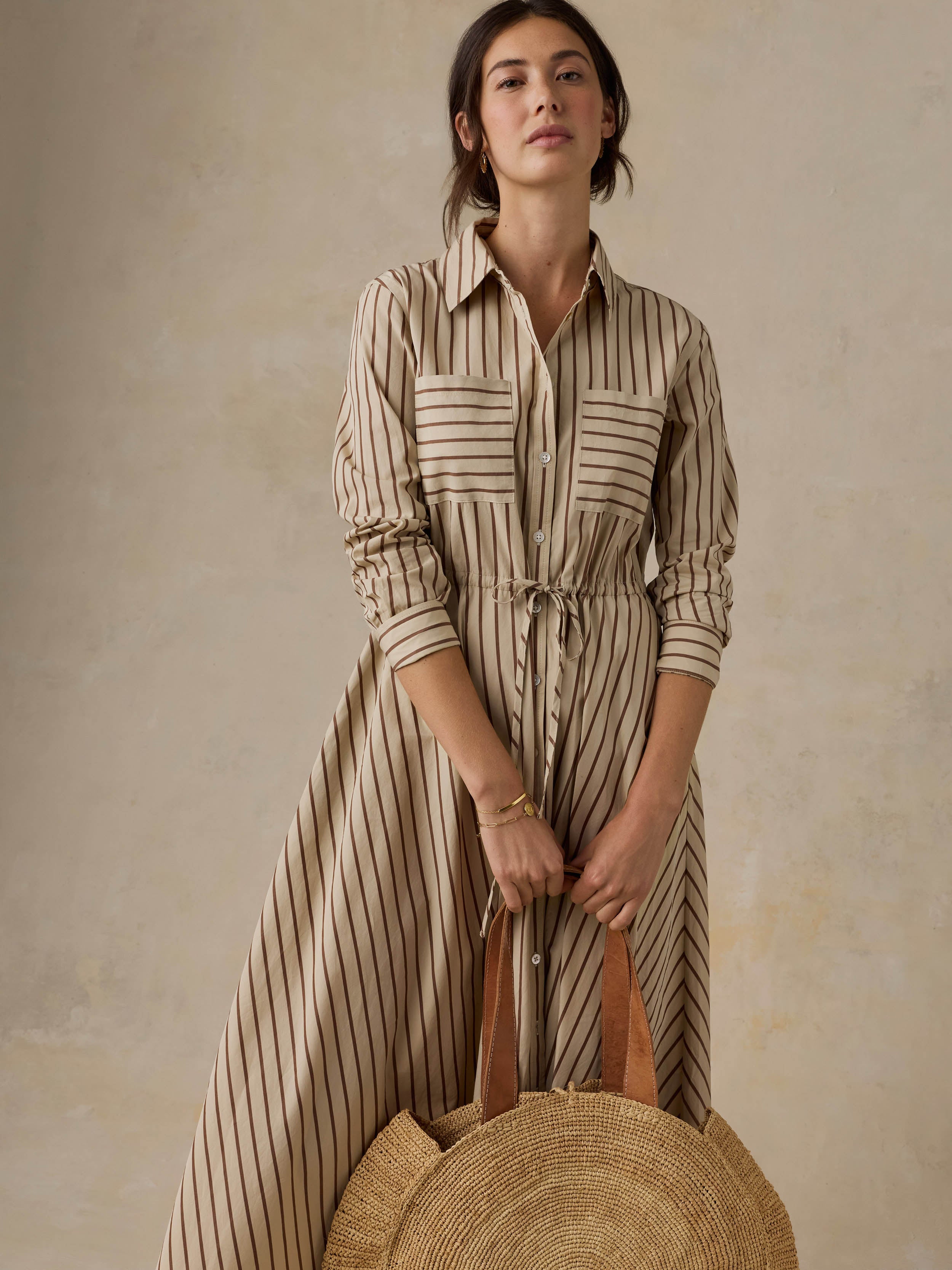 Coastal Poplin Catalina Dress - Drift Sand Stripe