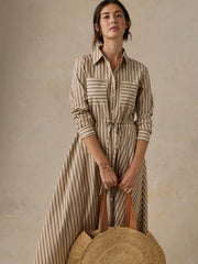 Coastal Poplin Catalina Dress - Drift Sand Stripe