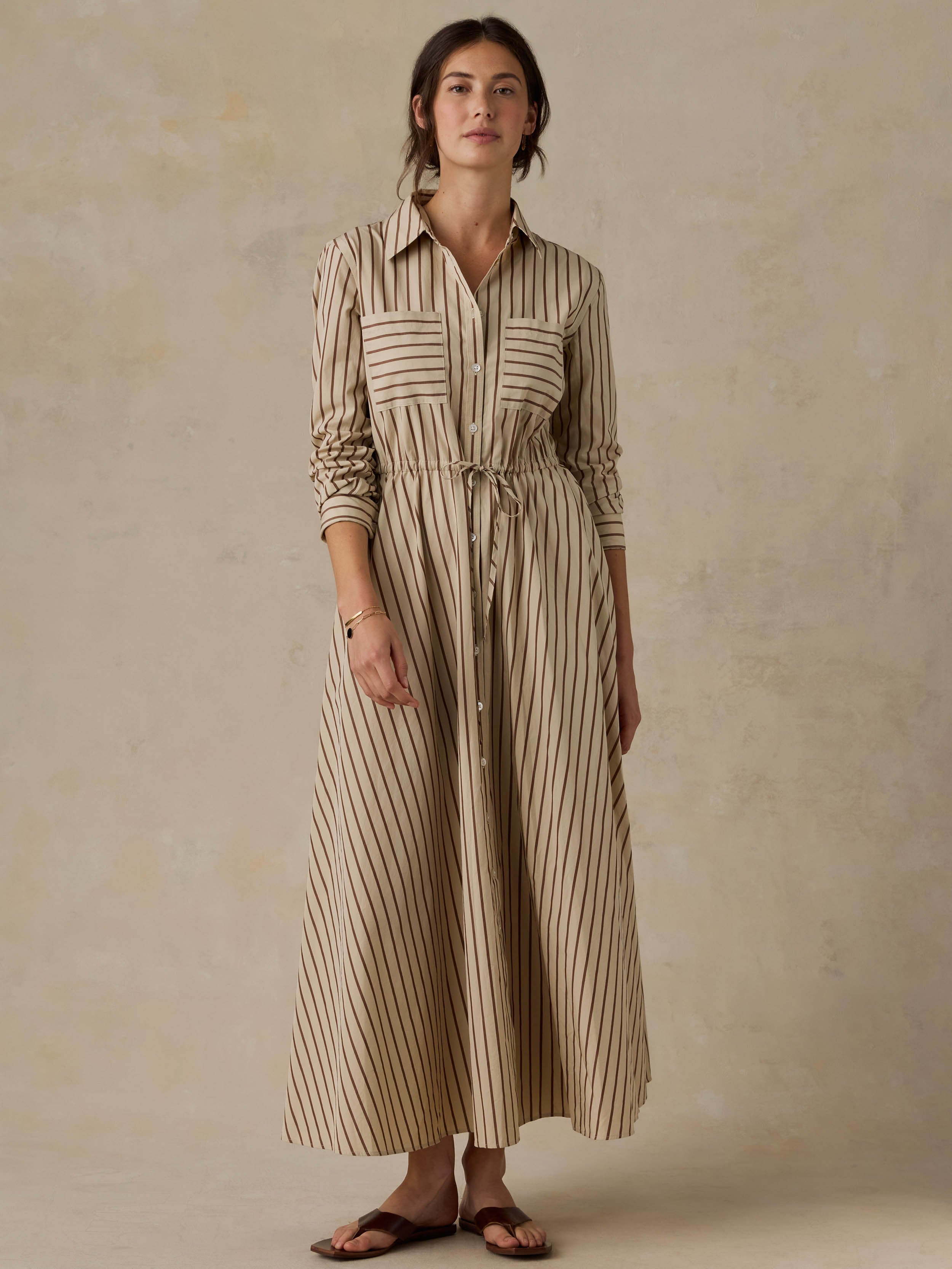 Coastal Poplin Catalina Dress - Drift Sand Stripe