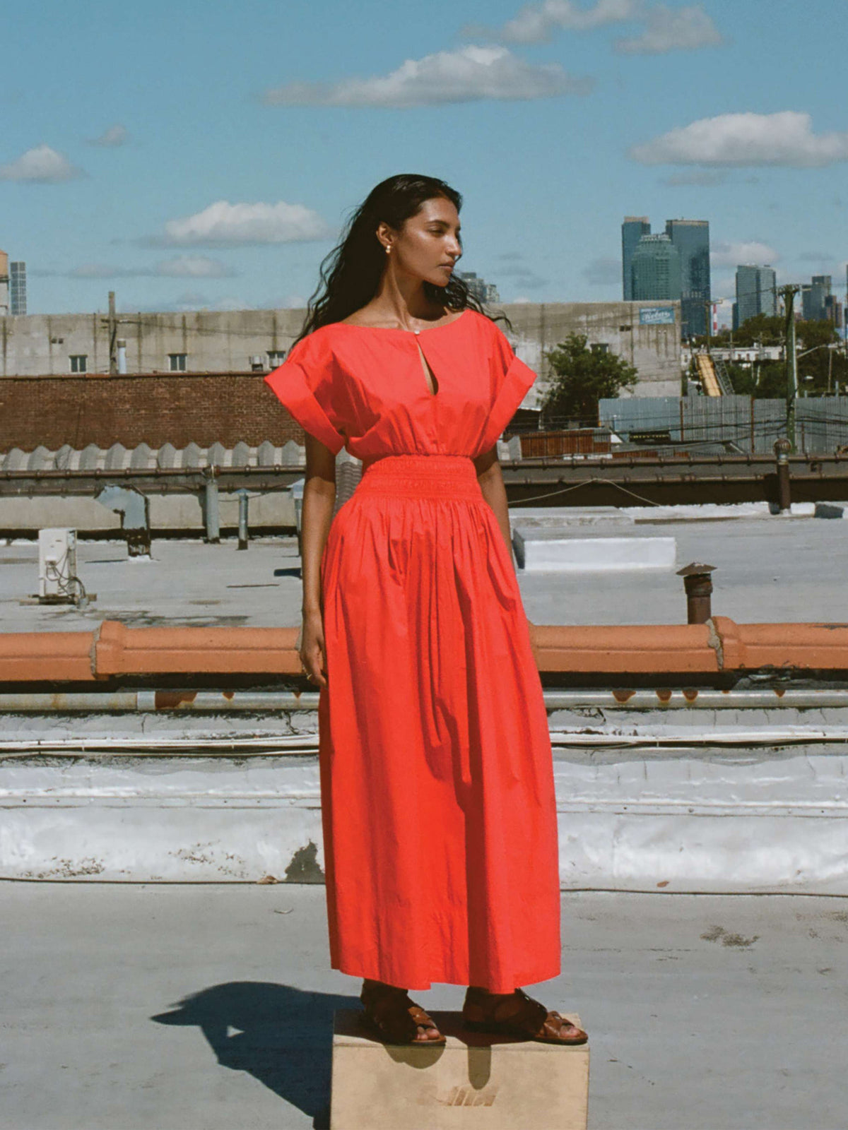 Coastal Poplin Elia Smocked Dress - Poppy Red