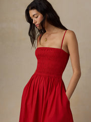 Coastal Poplin Lucia Dress - Tango Red