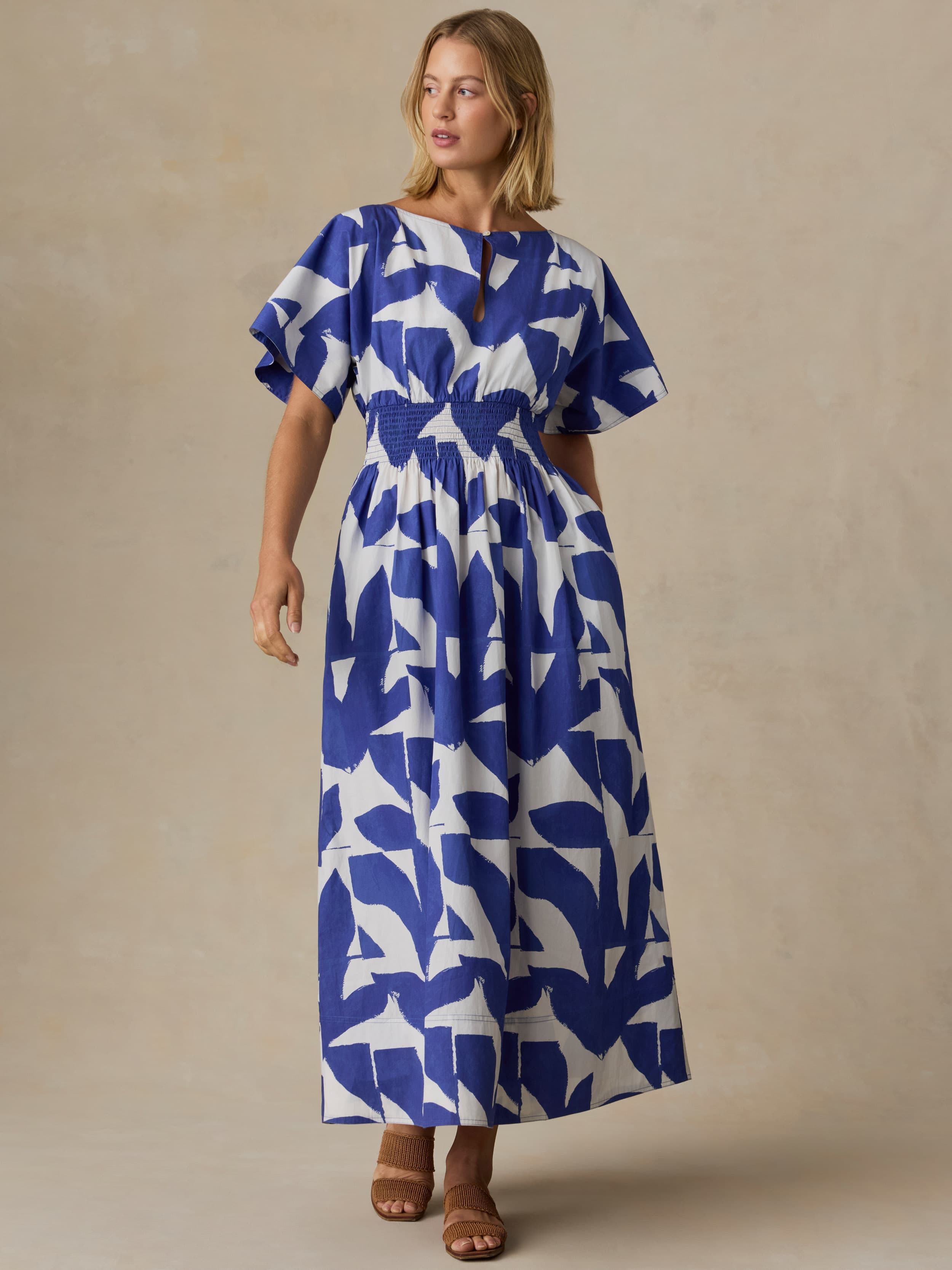 Coastal Poplin Elia Smocked Dress - Summer Leaf