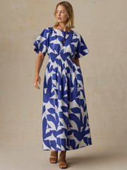 Coastal Poplin Elia Smocked Dress - Summer Leaf