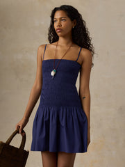 Coastal Poplin Smocked Mini Dress - Midnight Sail