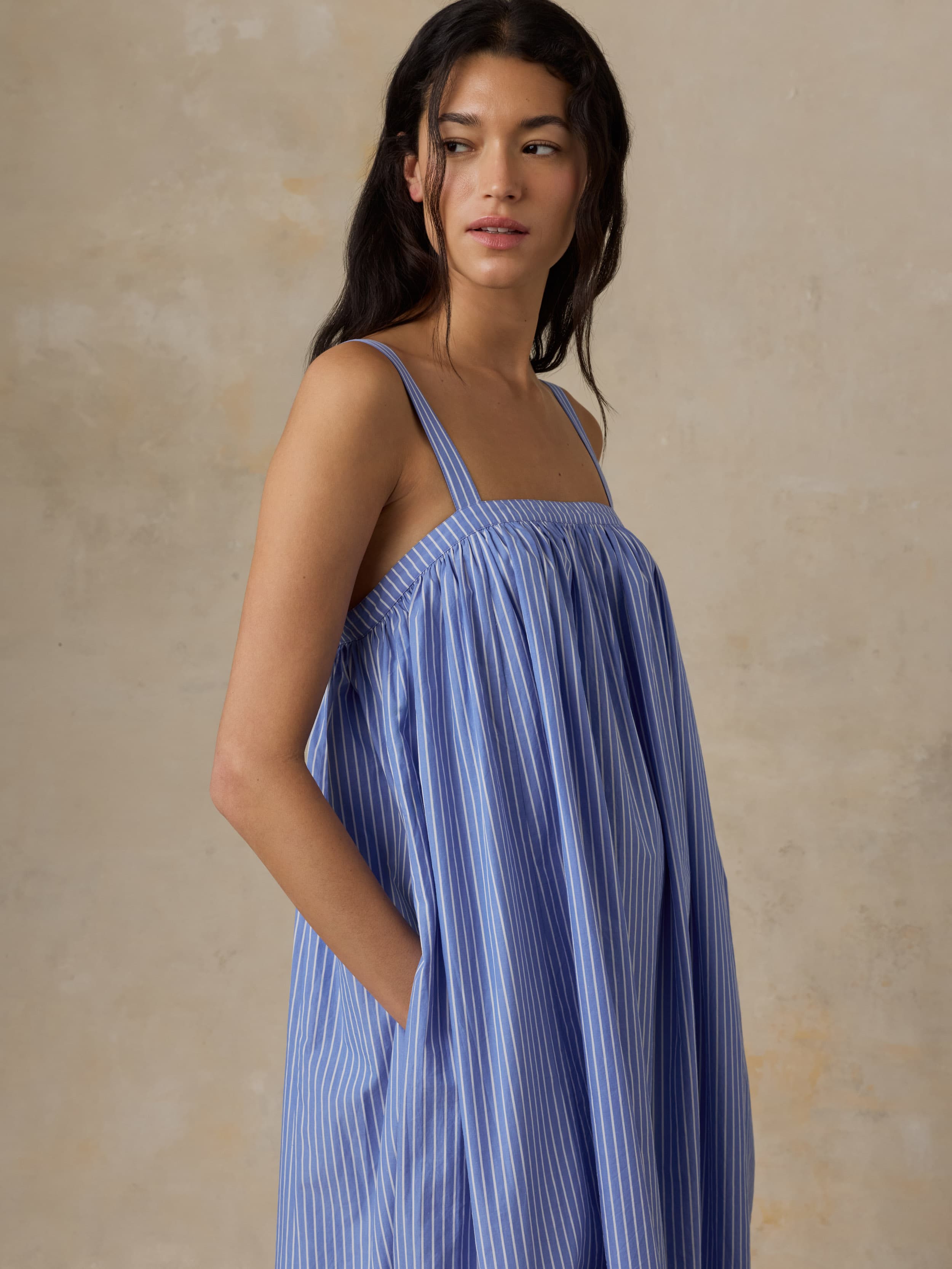 Coastal Poplin Emmy Dress - Deepwater Stripe