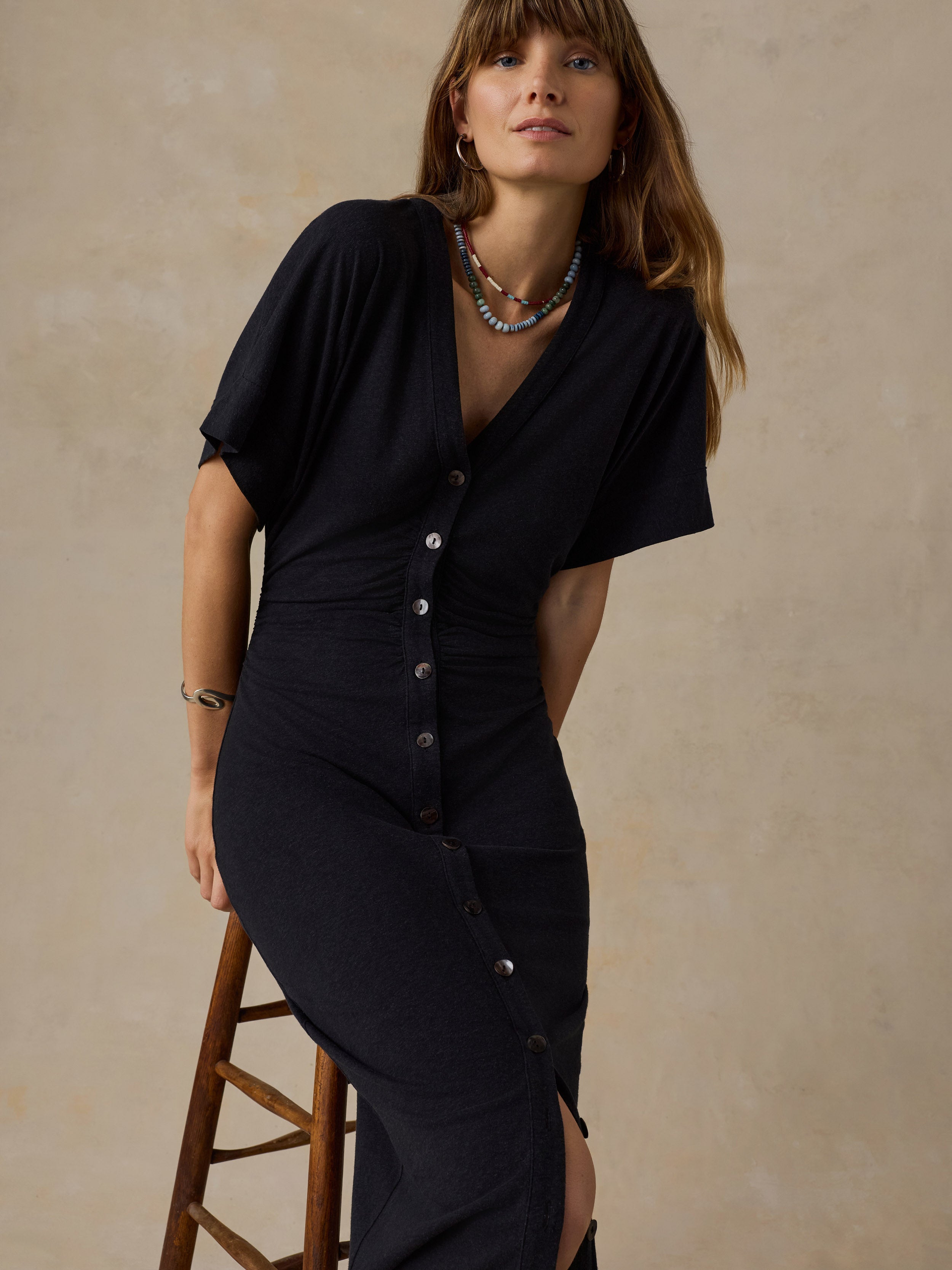 Cotton Hemp Maxi Dress - Black