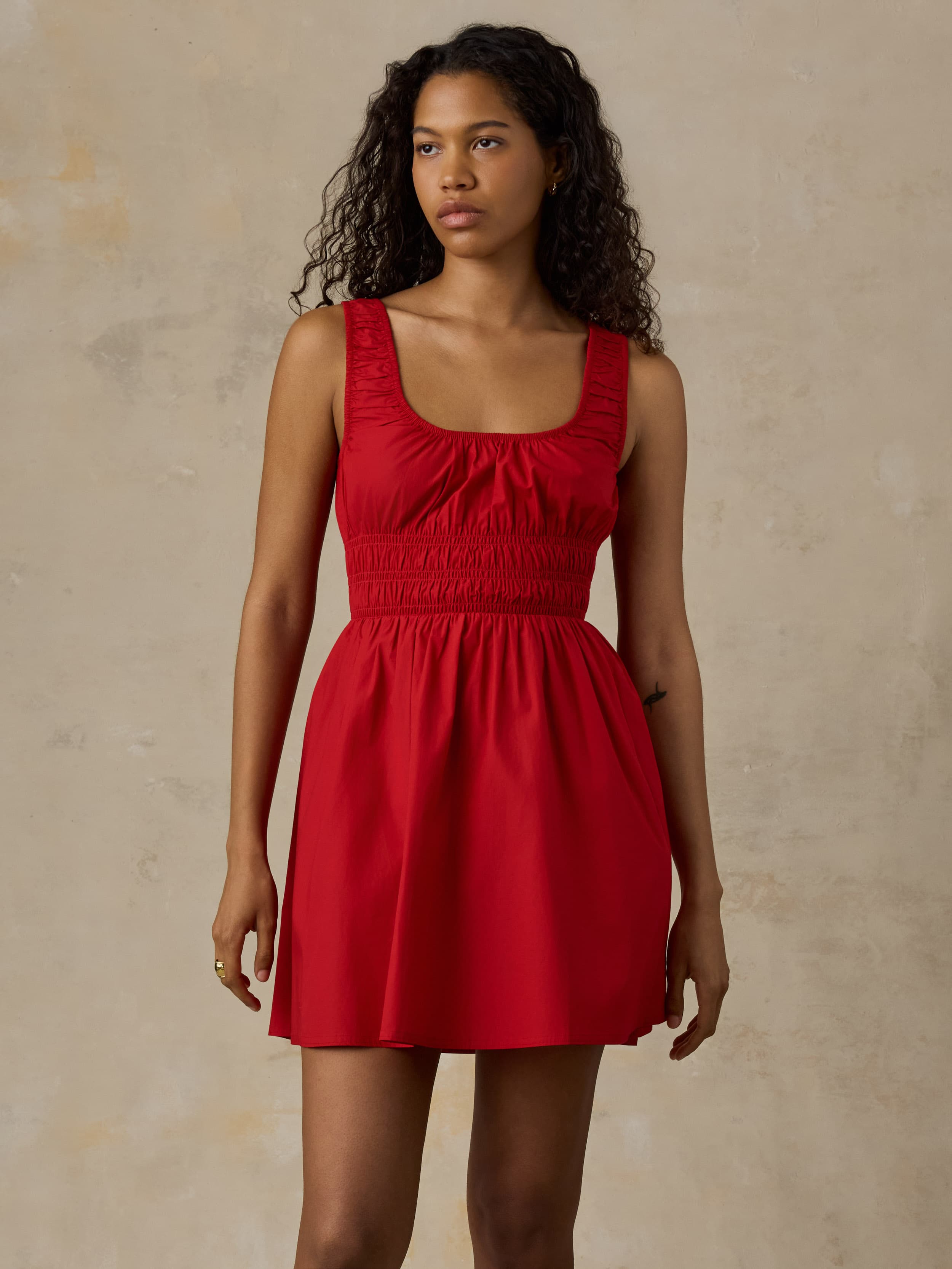 Coastal Poplin Sunseeker Mini Dress - Tango Red