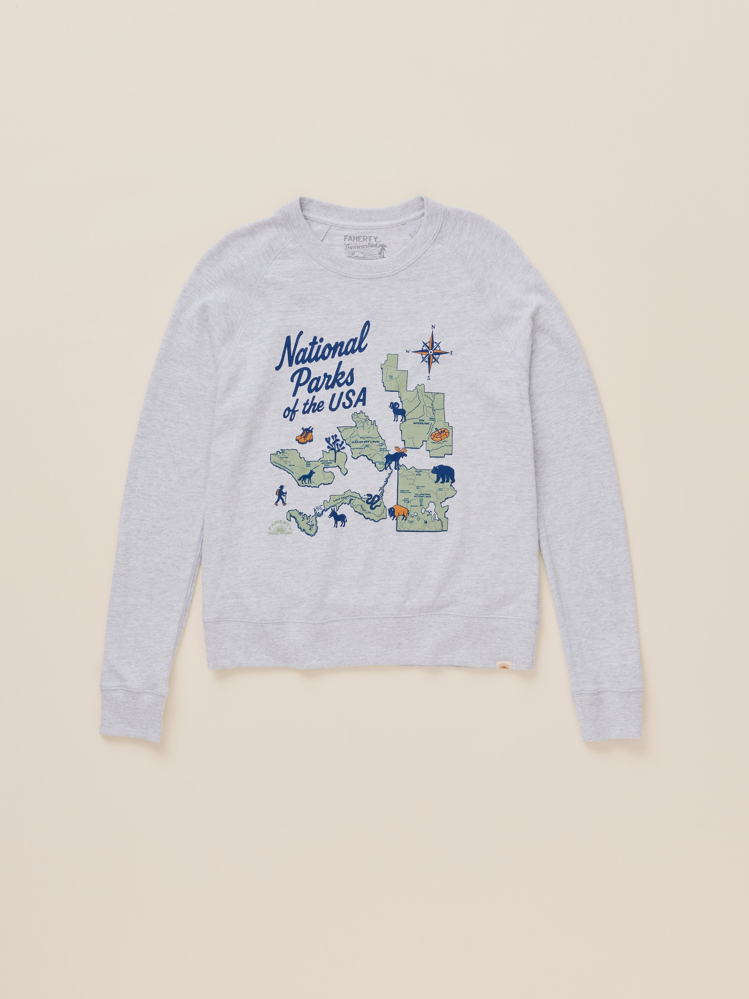 Faherty x Parks Project National Parks Sunwashed Organic Crewneck - Light Grey Heather