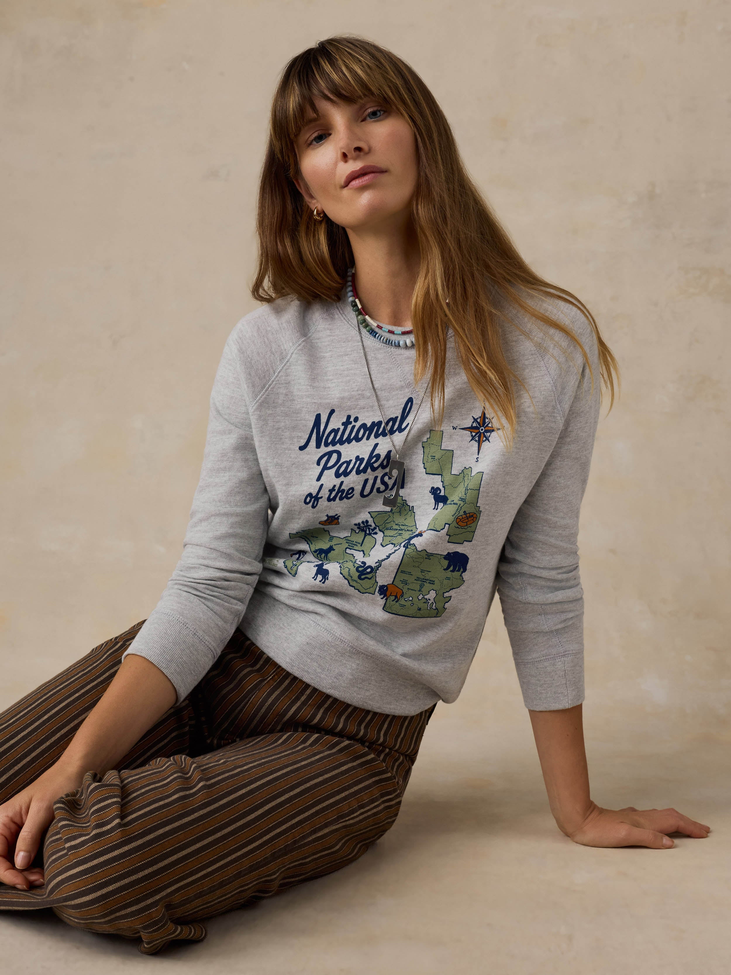 Faherty x Parks Project National Parks Sunwashed Organic Crewneck - Light Grey Heather