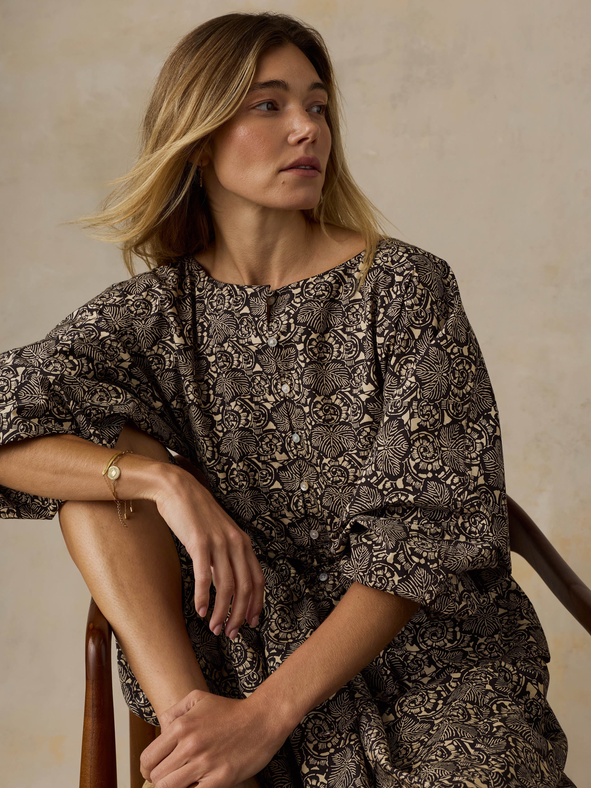 Coastal Poplin Faye Top - Night Bloom