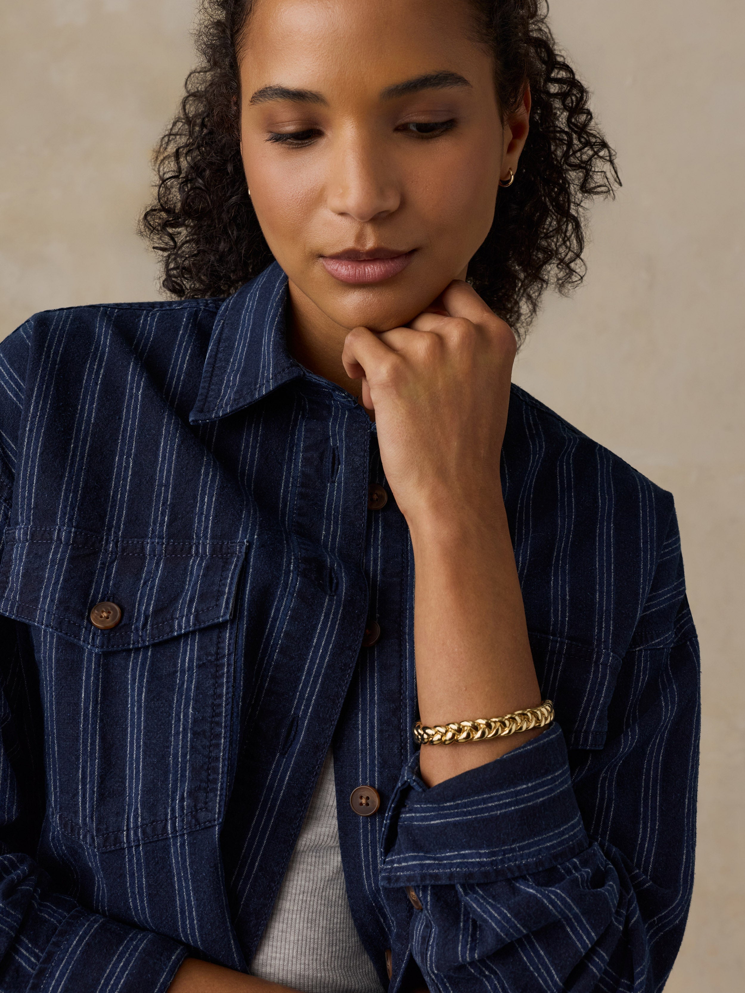 Cotton Hemp Overshirt - Indigo Wharf Stripe