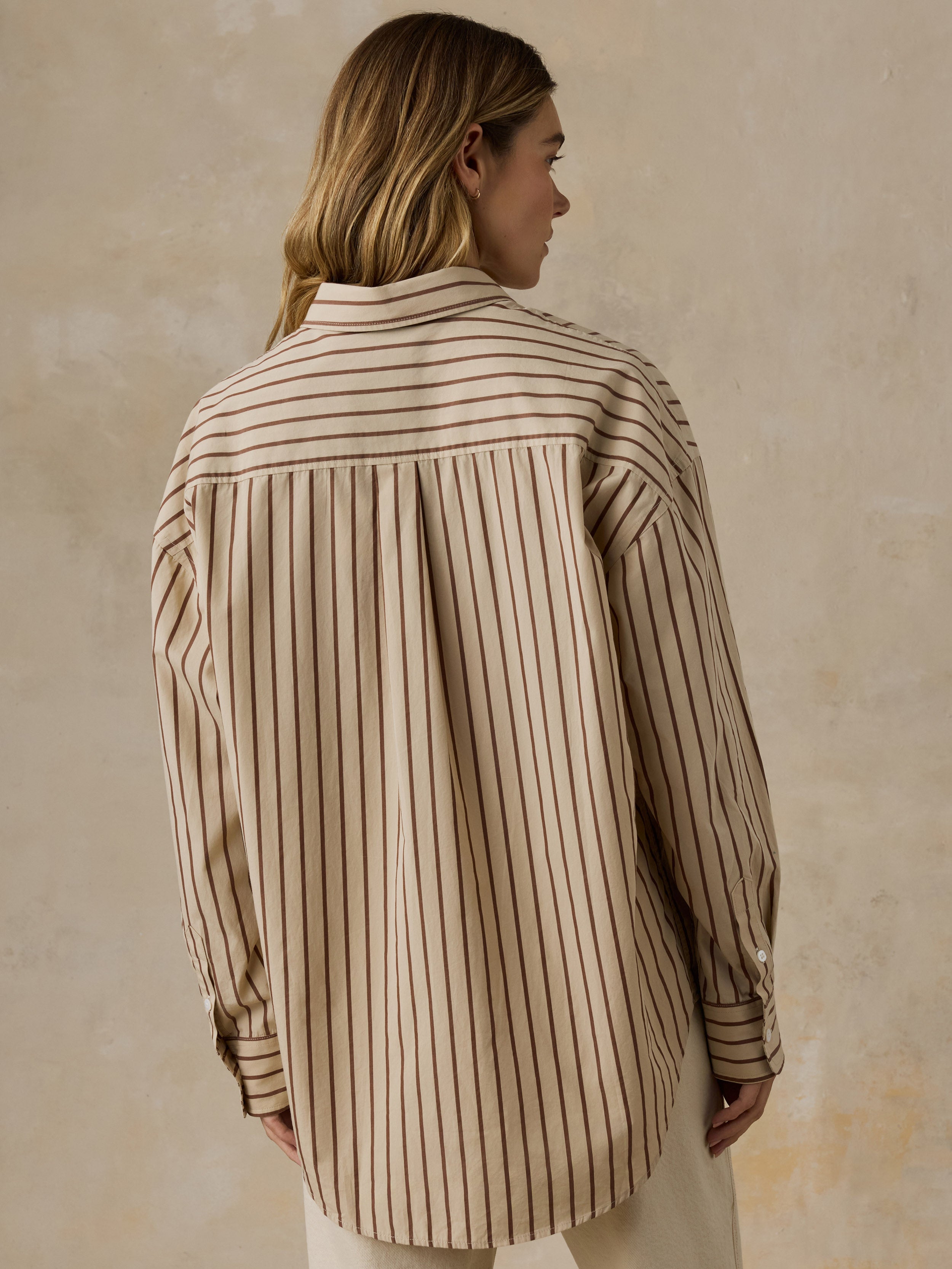 Coastal Poplin Relaxed Shirt - Drift Sand Stripe