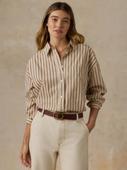 Coastal Poplin Relaxed Shirt - Drift Sand Stripe